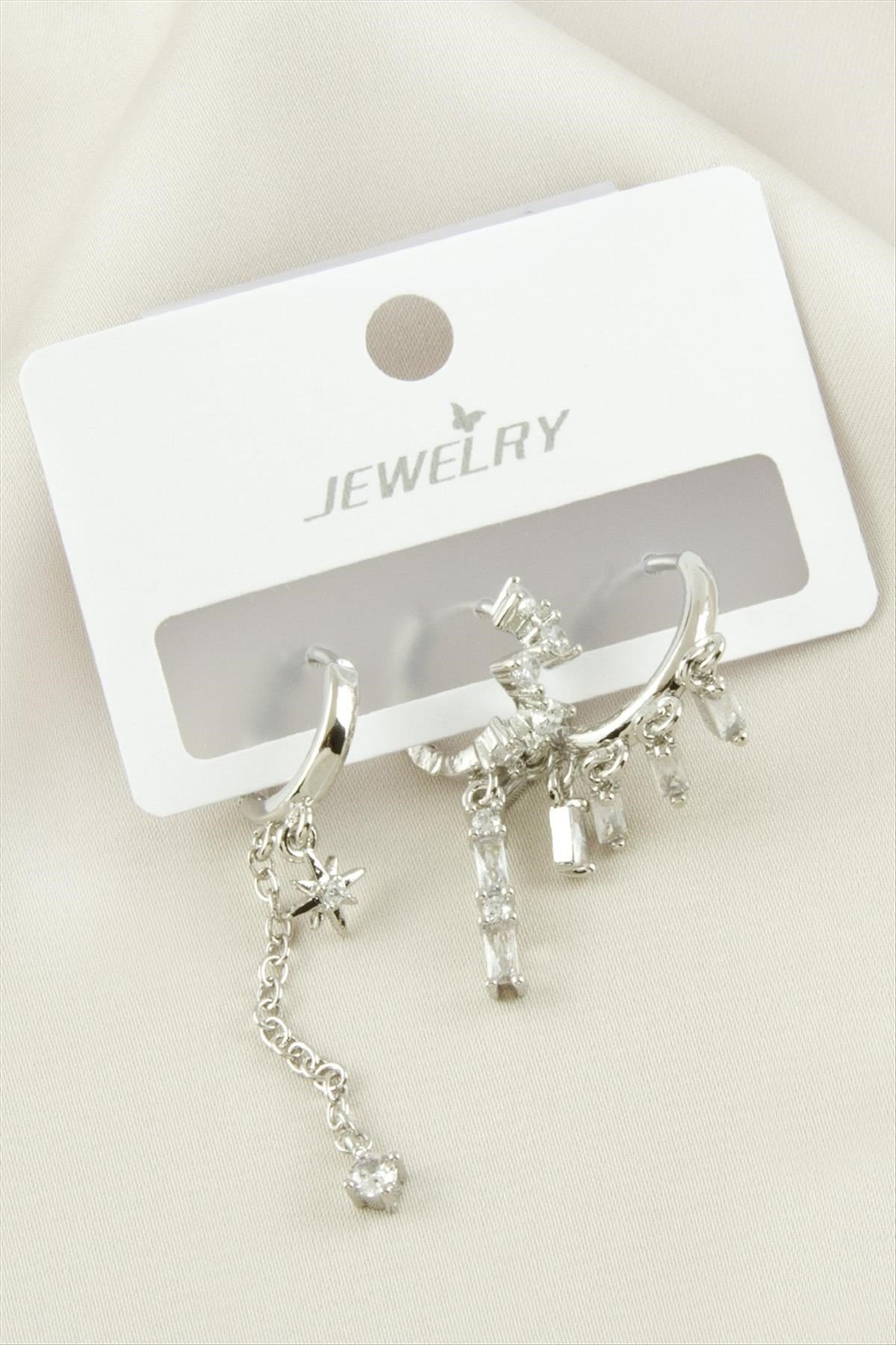 3 Adet Yıldız Zirkon Taşlı Lüks Küpe
