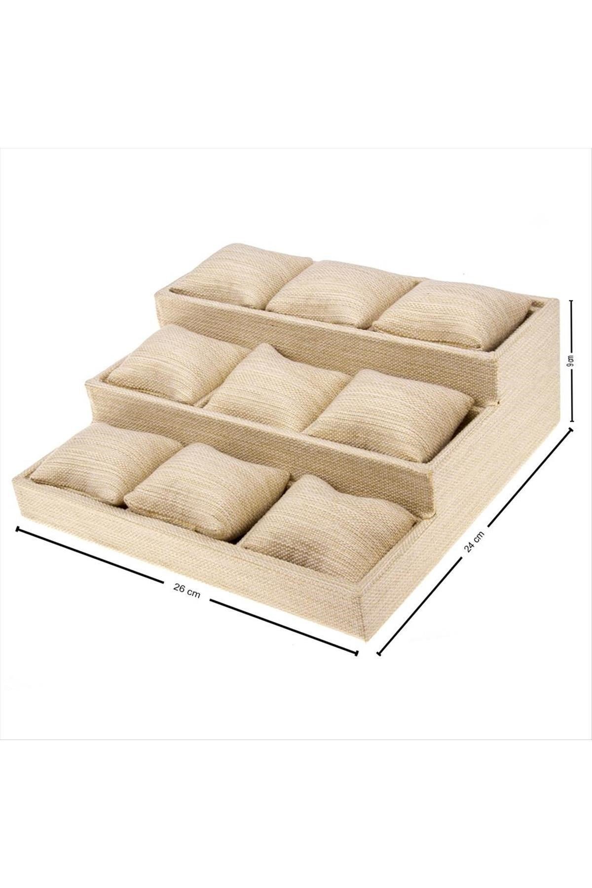 3 Basamaklı Keten Kumaş Yastıklı Stand