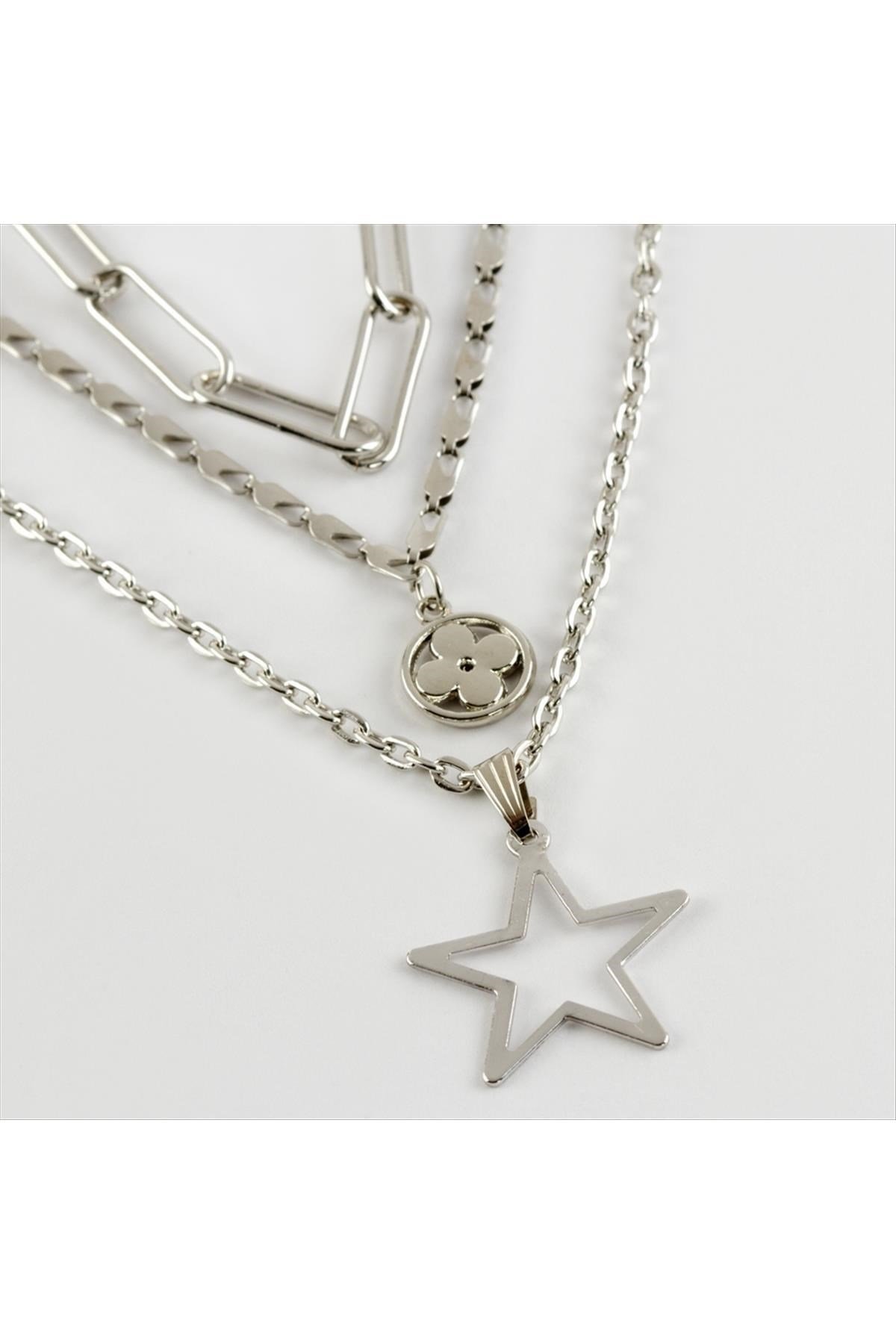 3 Zincirli Yıldız Figürlü Trend Kolye
