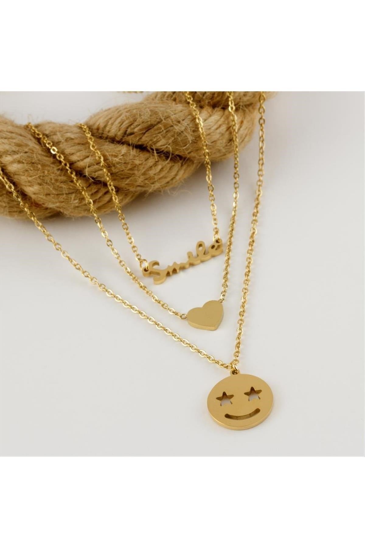 3'lü Emoji Figürlü Lüks Çelik Kolye