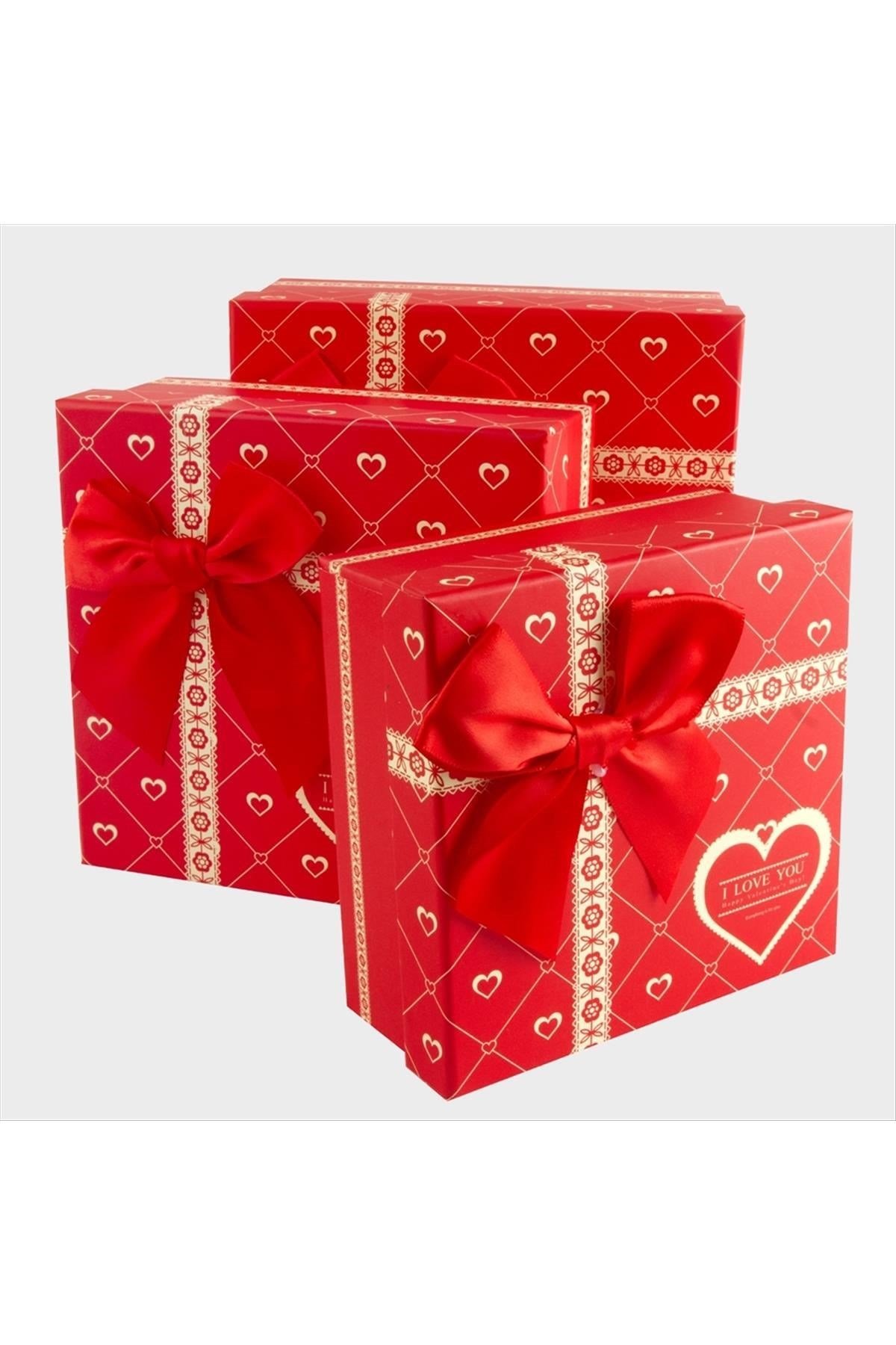3'lü I Love Yazılı Kalp Hediye Kutusu