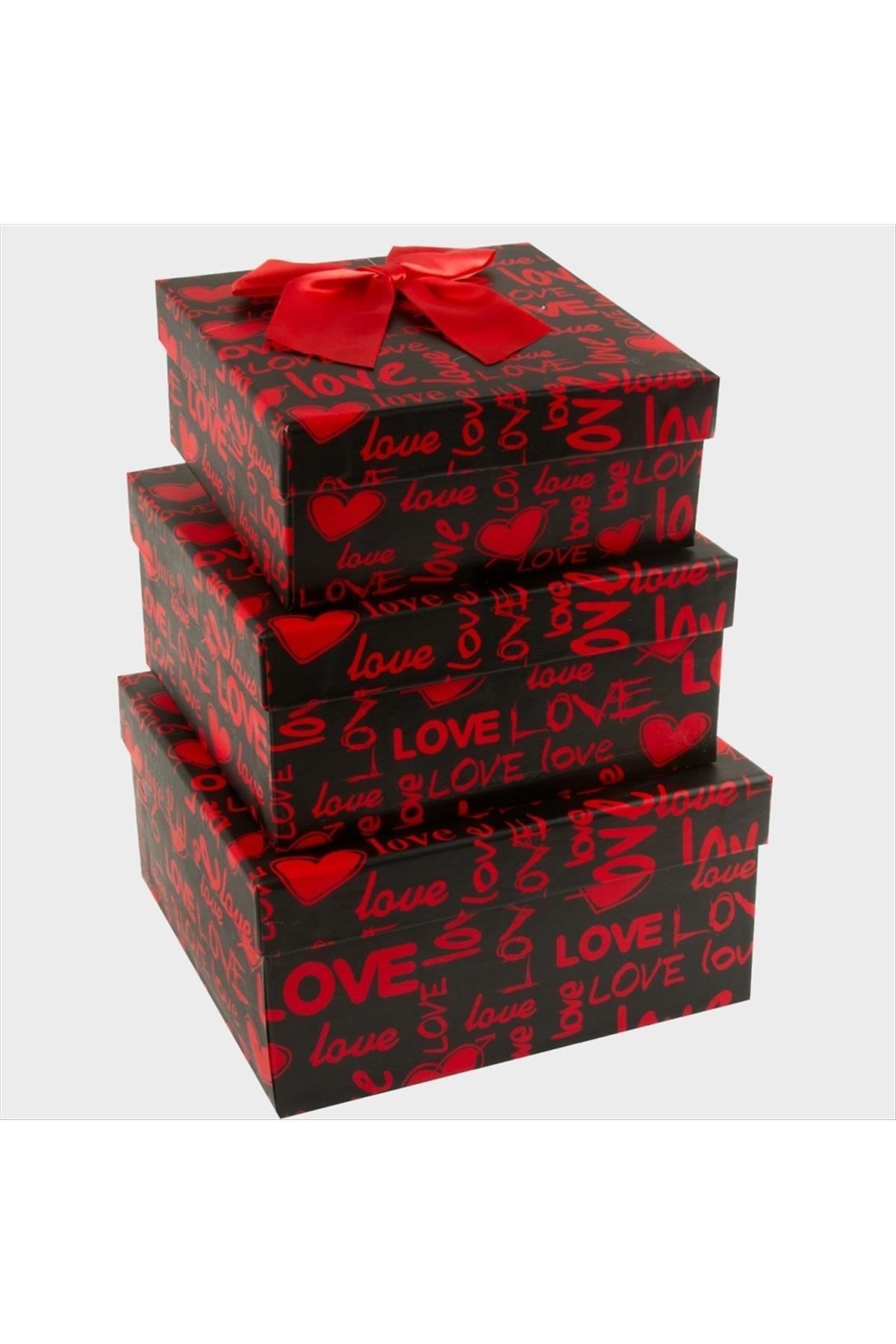 3'lü Love Yazılı Kalp Hediye Kutusu