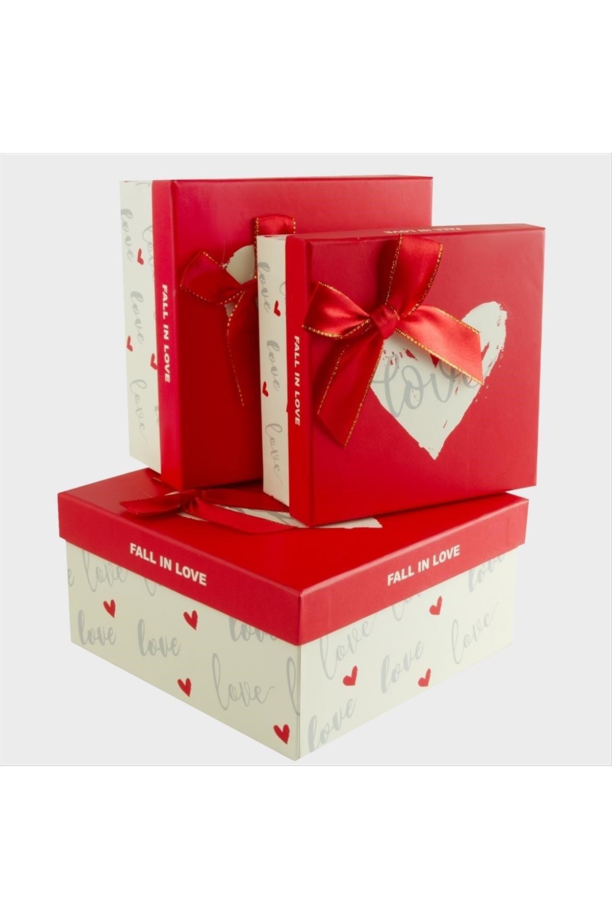 3'lü Love Yazılı Kalp Hediye Kutusu