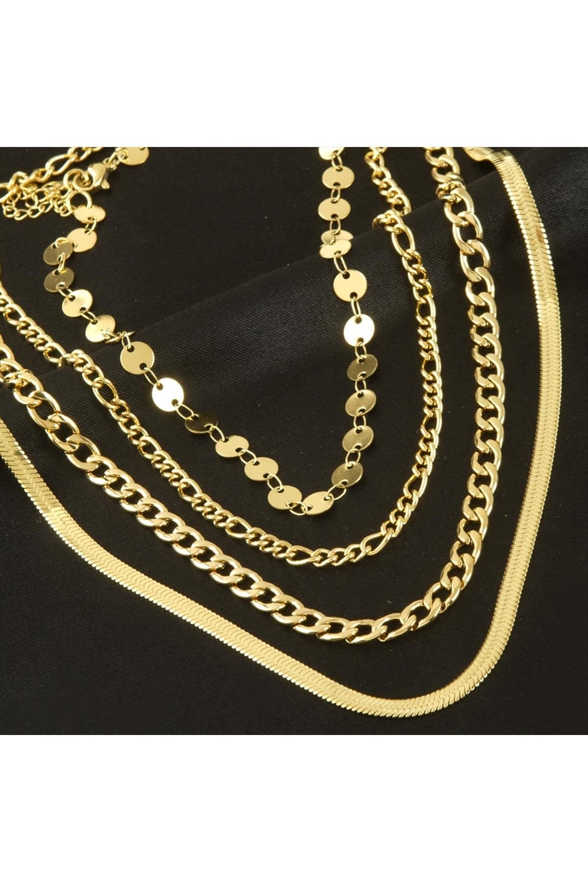 4 Adet Pullu İtalyan Zincirli Lüx Çelik Kolye