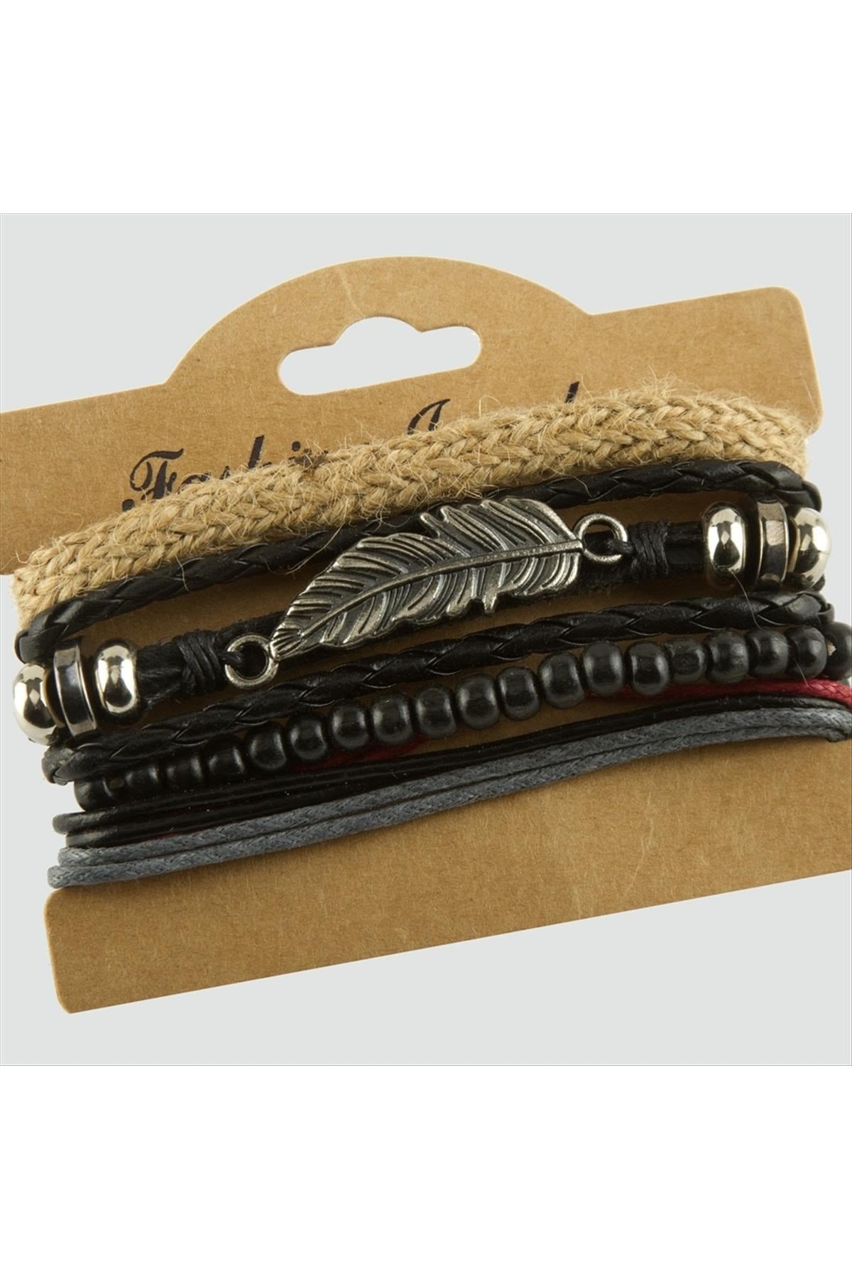 4 Adet Yaprak Figürlü Lüks Deri Bileklik
