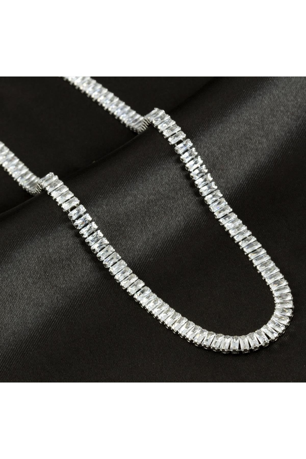 4 mm Baget Taşlı Zirkon Lüks Çelik Kolye