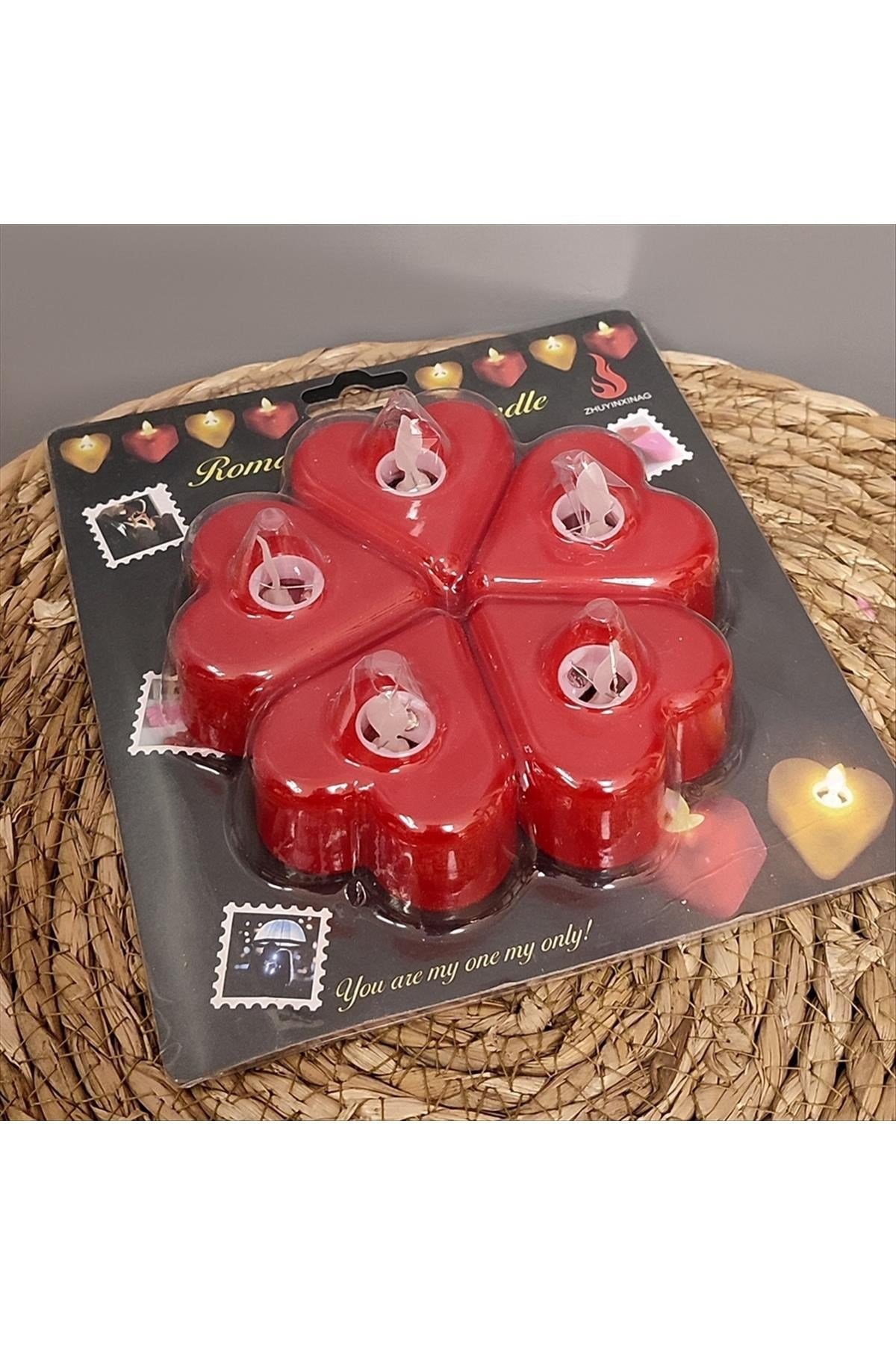 5 Adet Kalp Şekilli Işıklı Mum