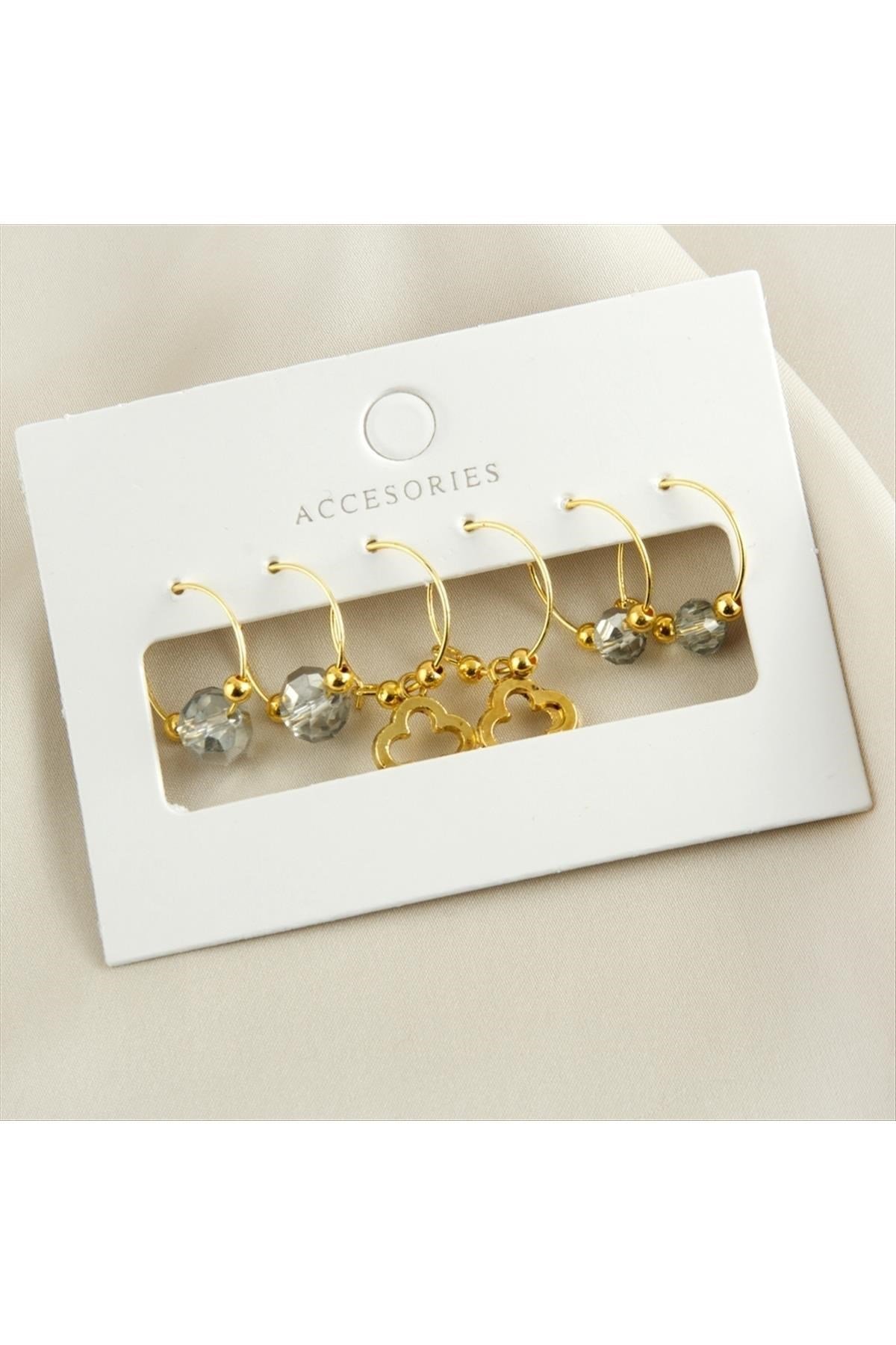 6 Adet Çiçek Kristal Halka Küpe