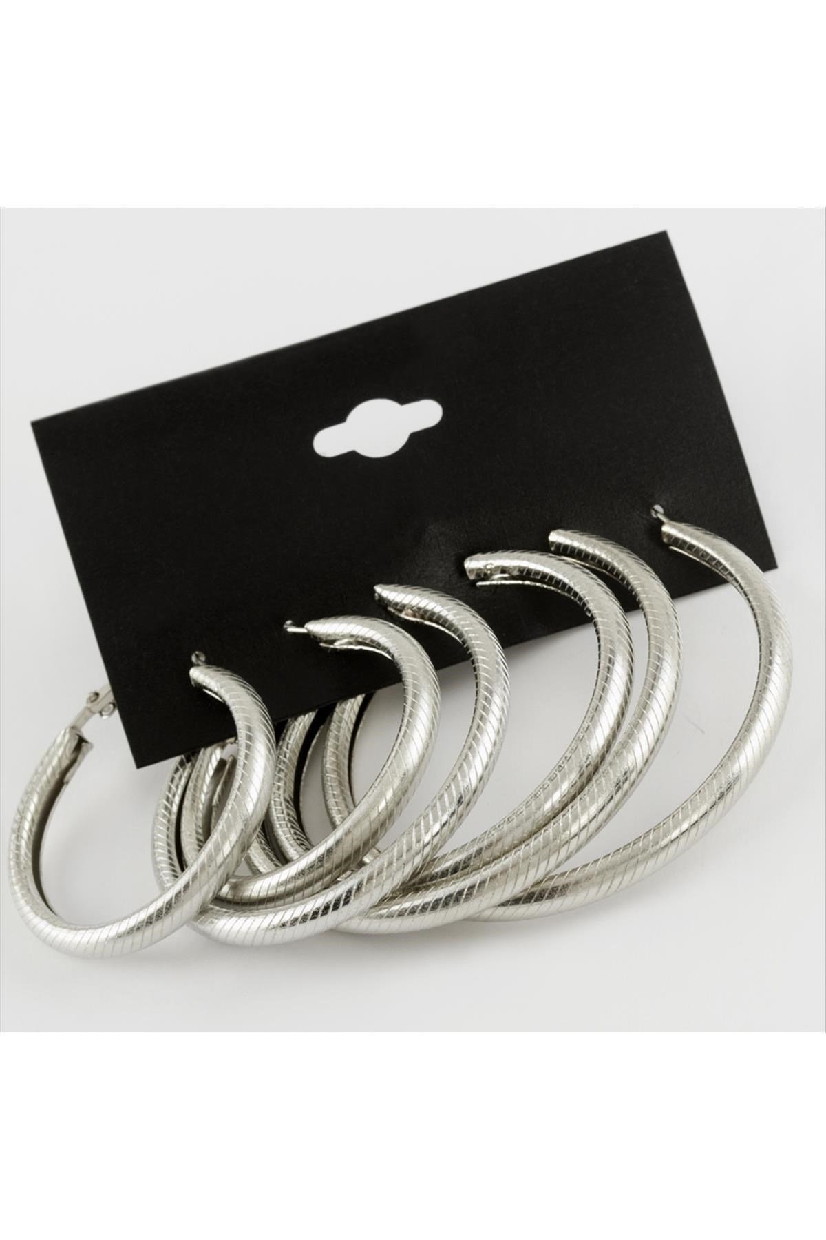 6 Adet Çizgili Yeni Sezon Metal Halka Küpe Büyük 3-4-5- cm