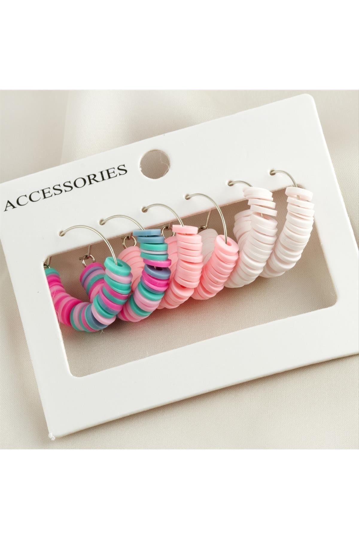 6 Adet Fimo Boncuk Halka Küpe 2 cm