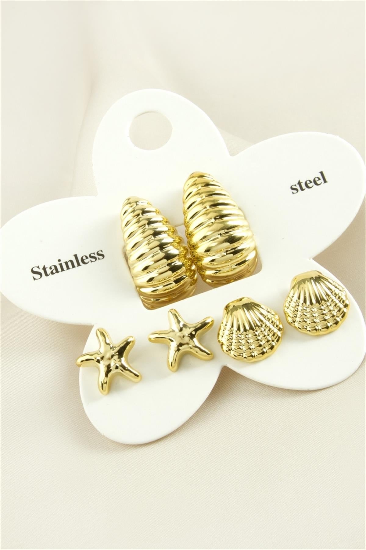 6 Adet İstiridye Trend Metal Küpe