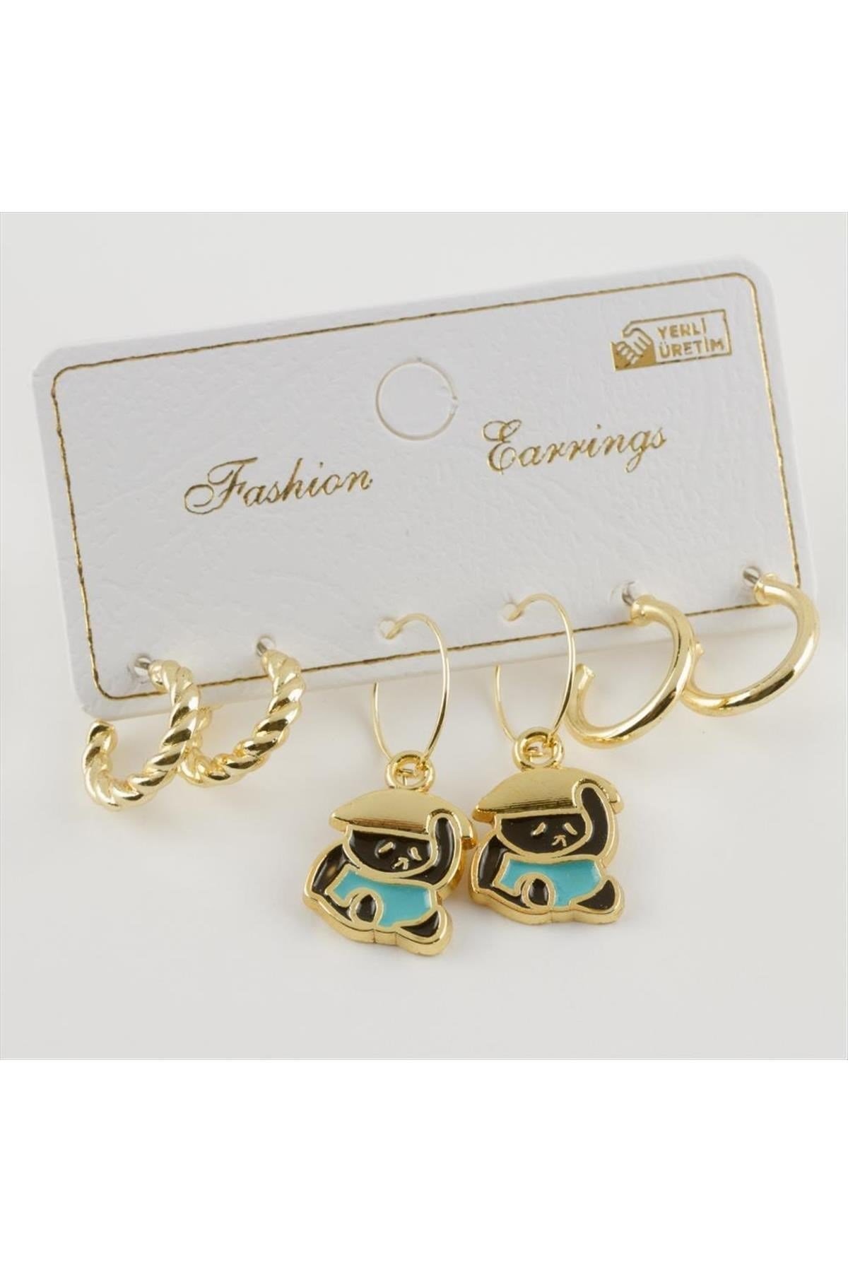 6 Adet Panda Figürlü Mineli Halka Küpe