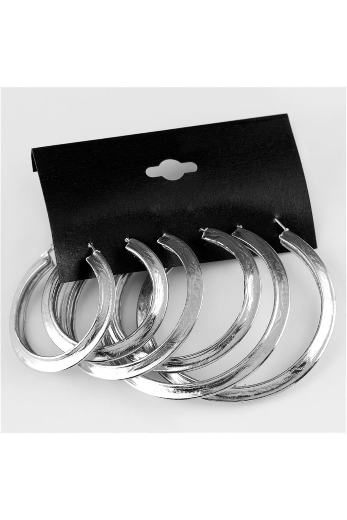 6 Adet Yeni Sezon Metal Halka Küpe Büyük 3-4-5- cm