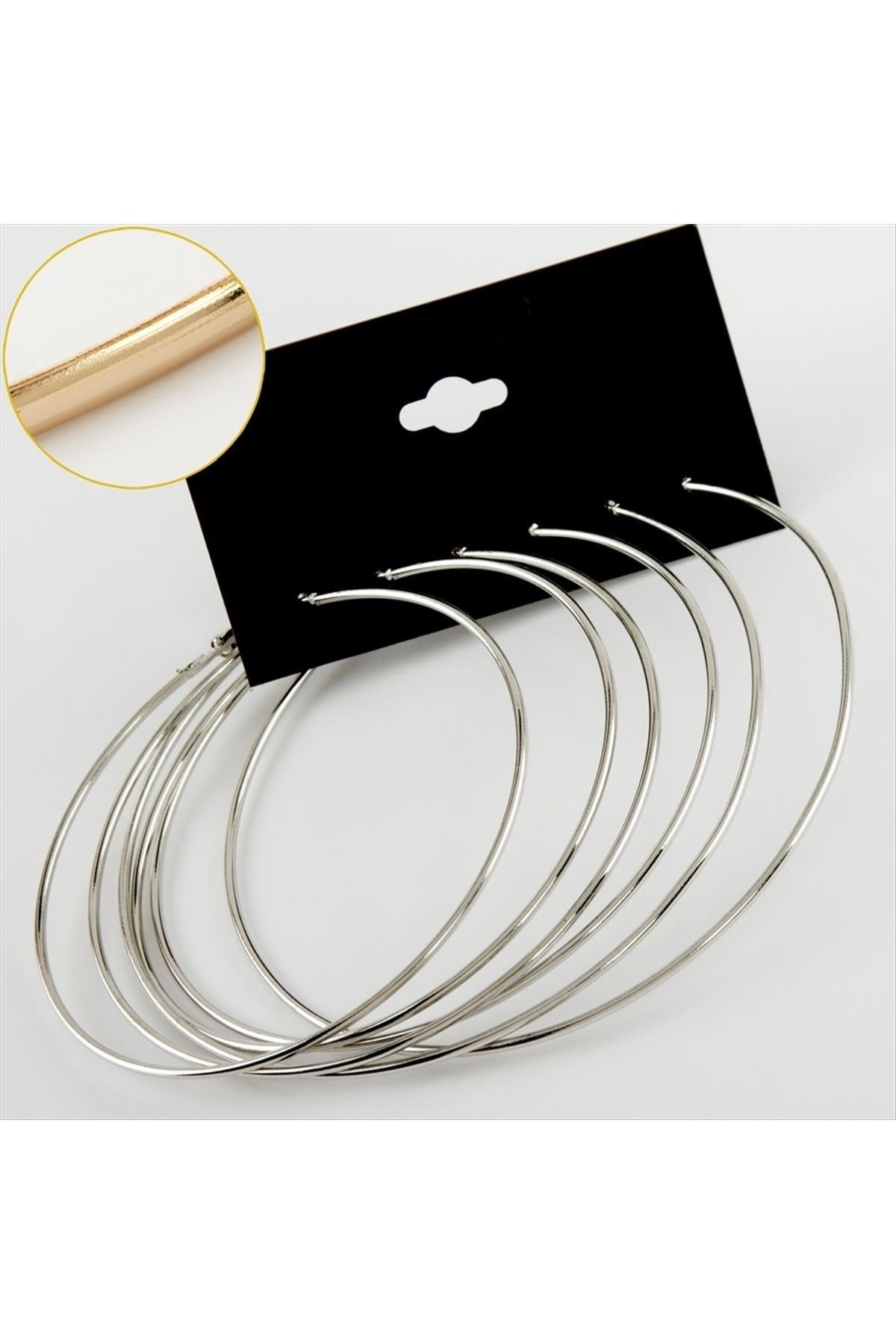 6 Adet Yeni Sezon Metal Halka Küpe Büyük 8-9-10 cm