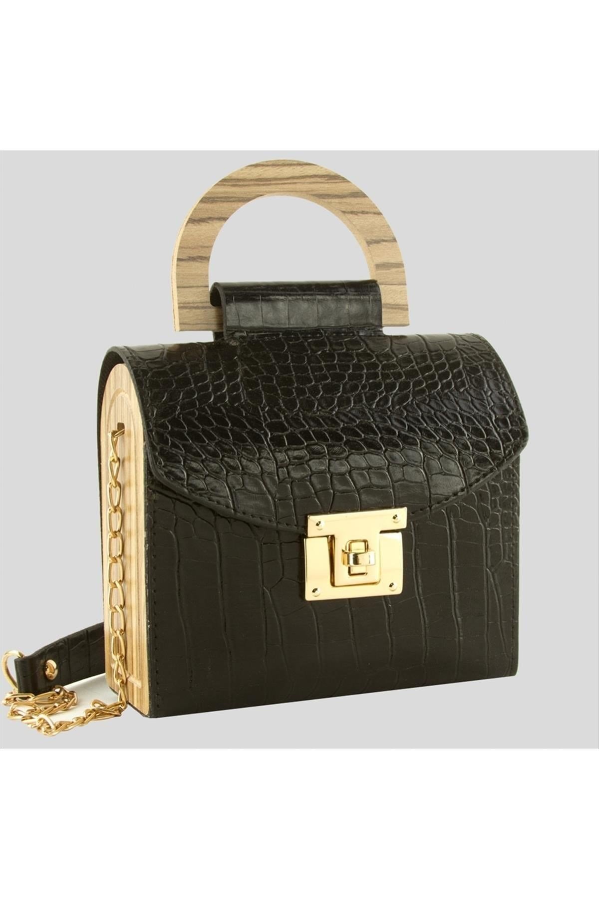 Ahşap Kilitli Askılı Kadın Çanta