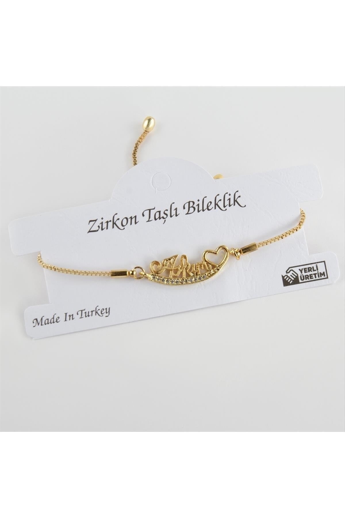 Aşkım Yazılı Zirkon Taşlı Asansörlü Bileklik