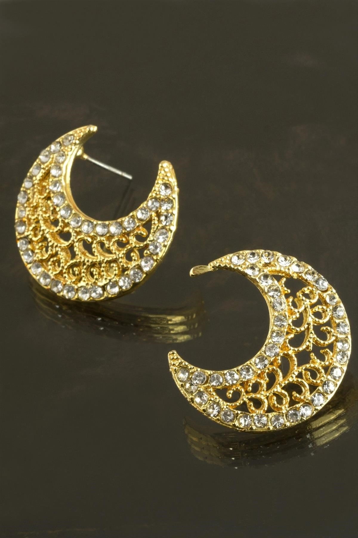 Ay Şekilli Taşlı Küpe