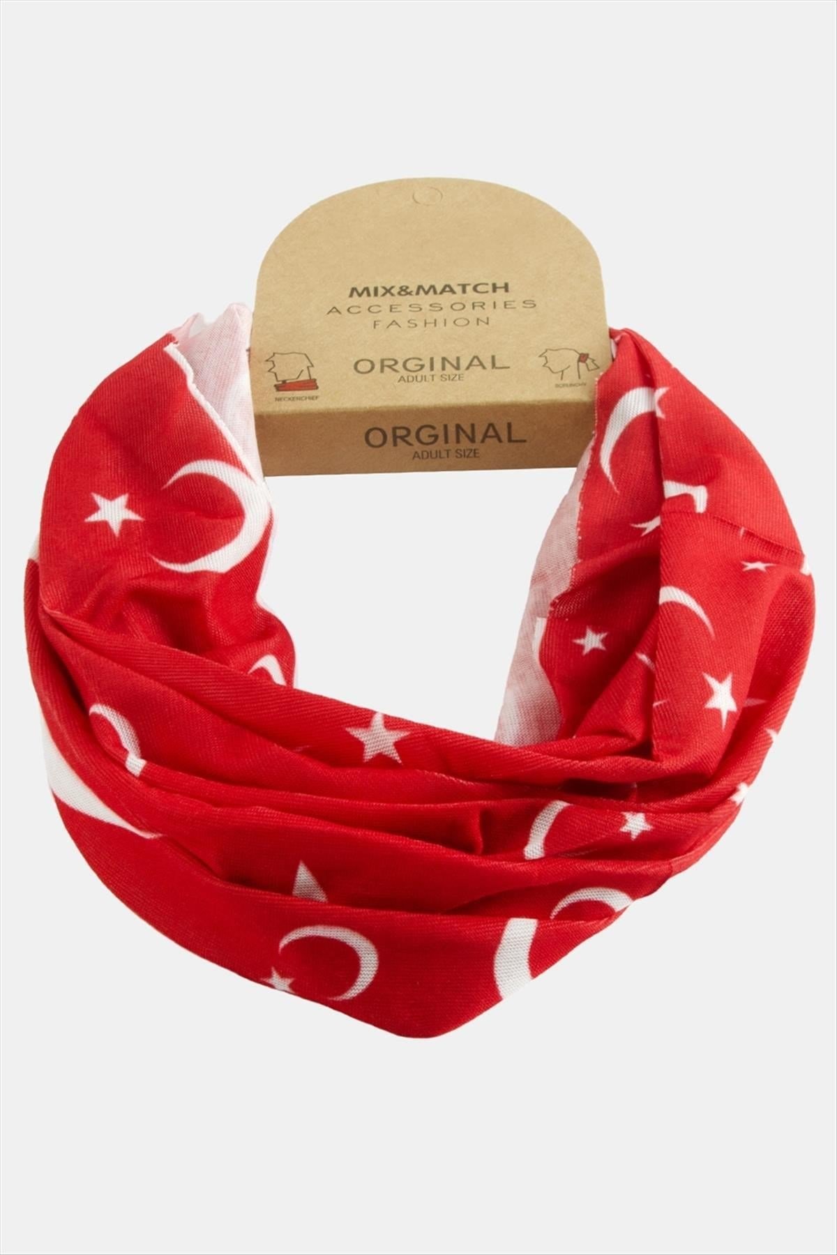 Ay Yıldız Desenli Bandana Boyunluk