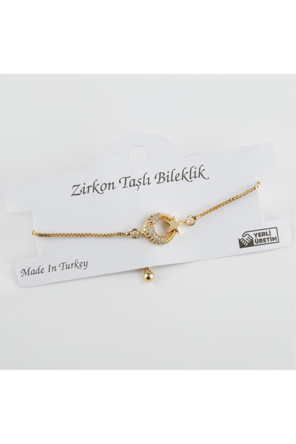 Ay Yıldız Figürlü Zirkon Taşlı Asansörlü Bileklik