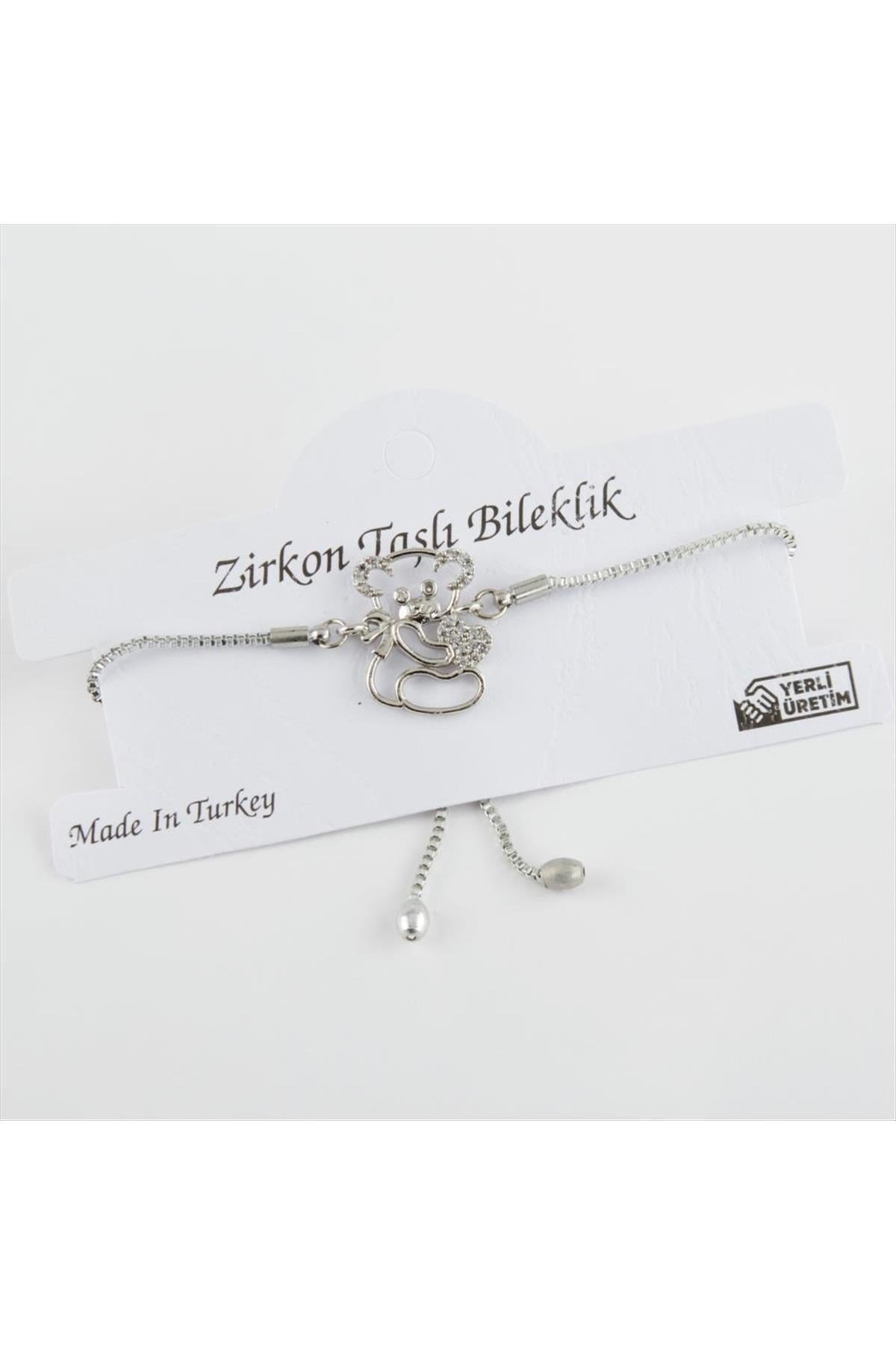 Ayıcık Figürlü Zirkon Taşlı Asansörlü Bileklik