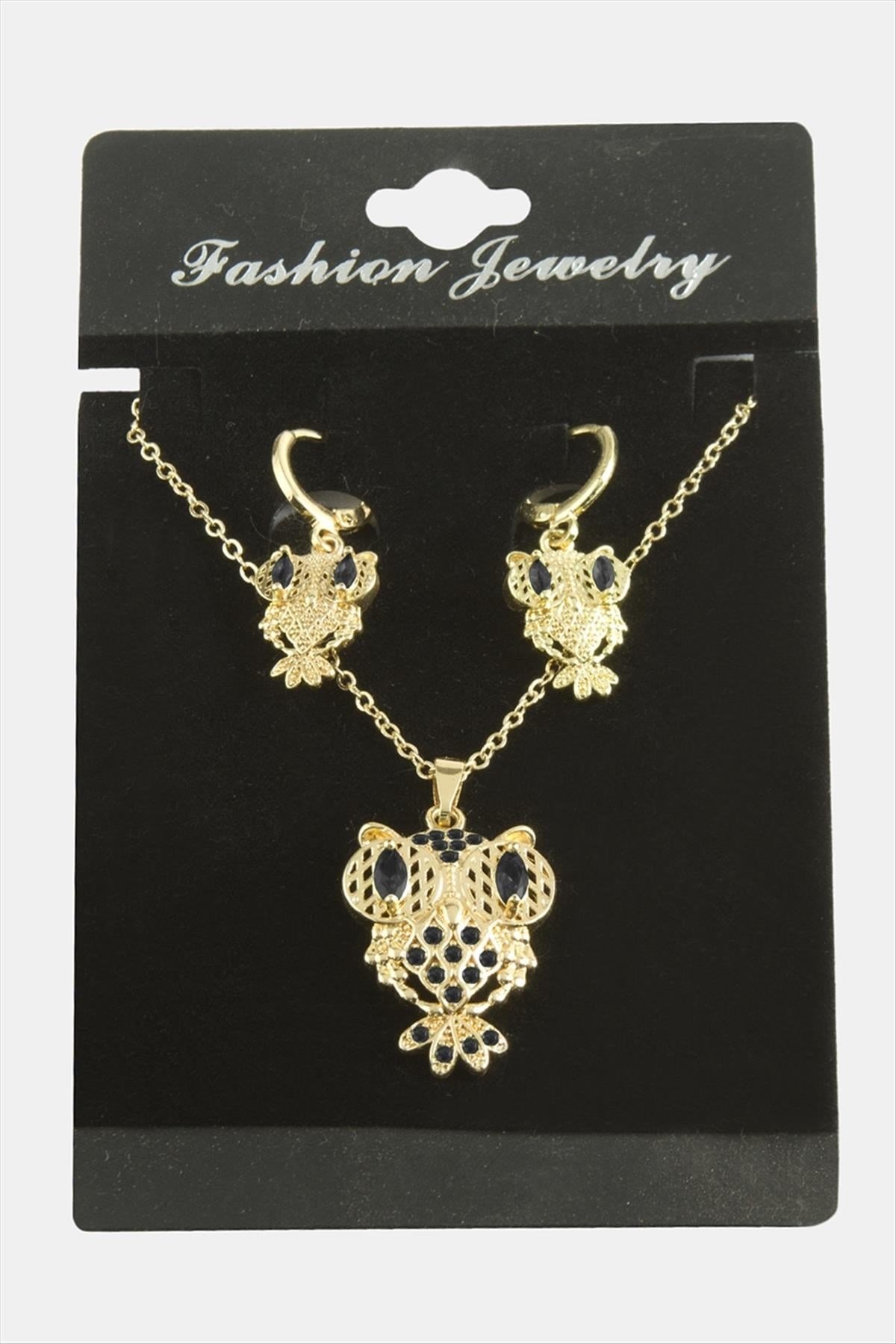 Baykuş Zirkon Taşlı Set Kolye