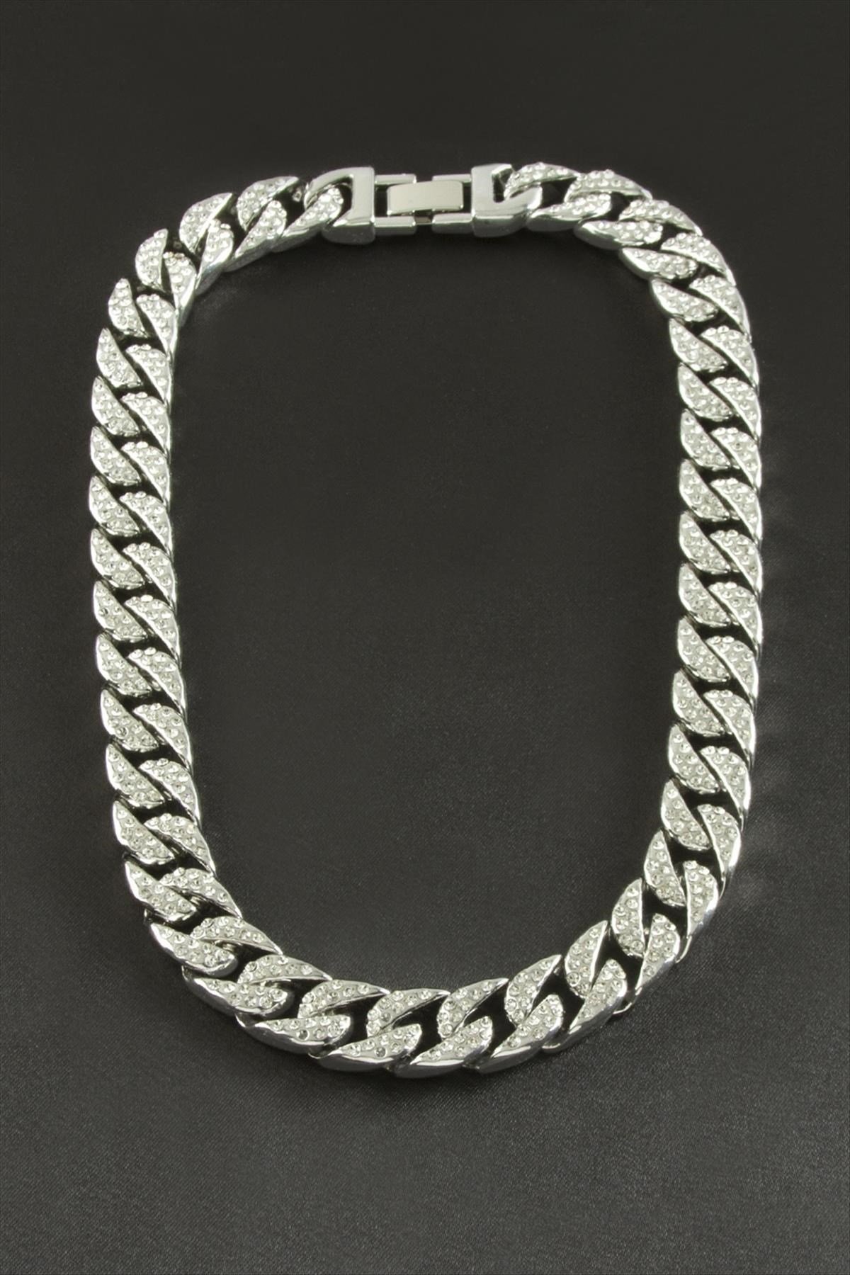 Chain Düz Zirkon Taşlı Lüks Çelik Kolye