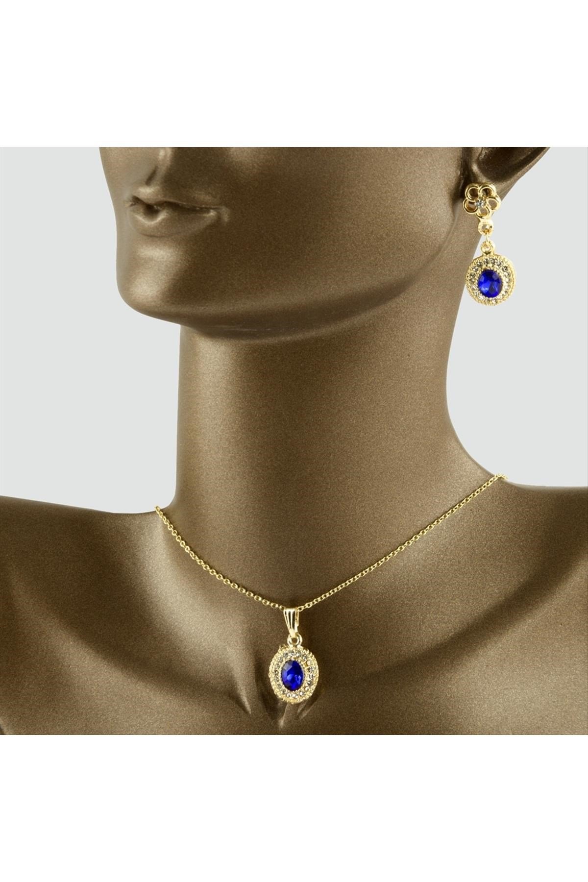 Çiçek Figürlü Taşlı Set Kolye