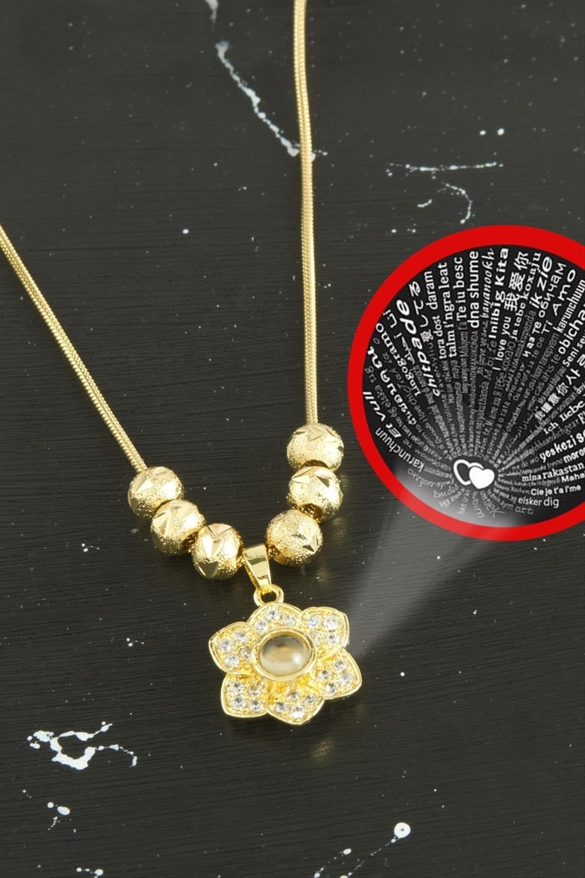 Çiçek Lüks Çelik Kolye 100 Dilde Seni Seviyorum