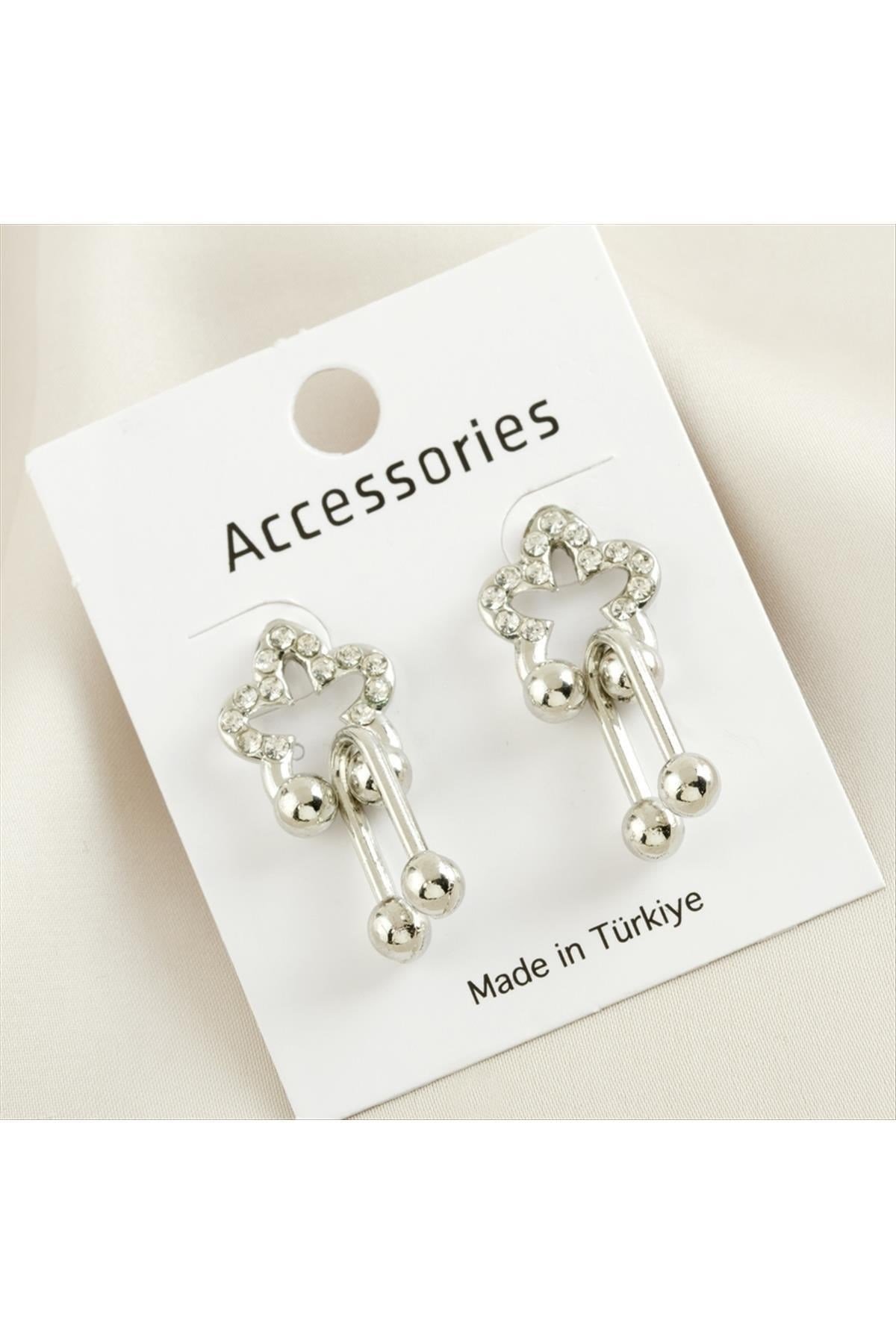 Çiçek Taşlı Metal Küpe