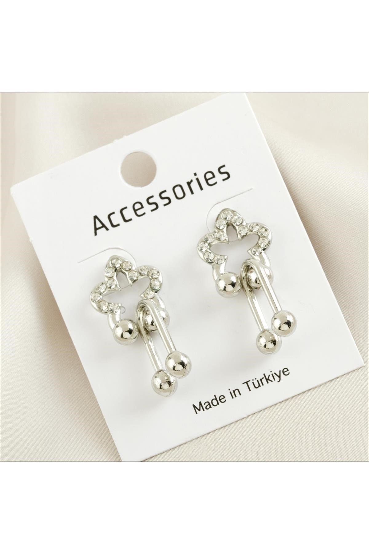 Çiçek Taşlı Metal Küpe