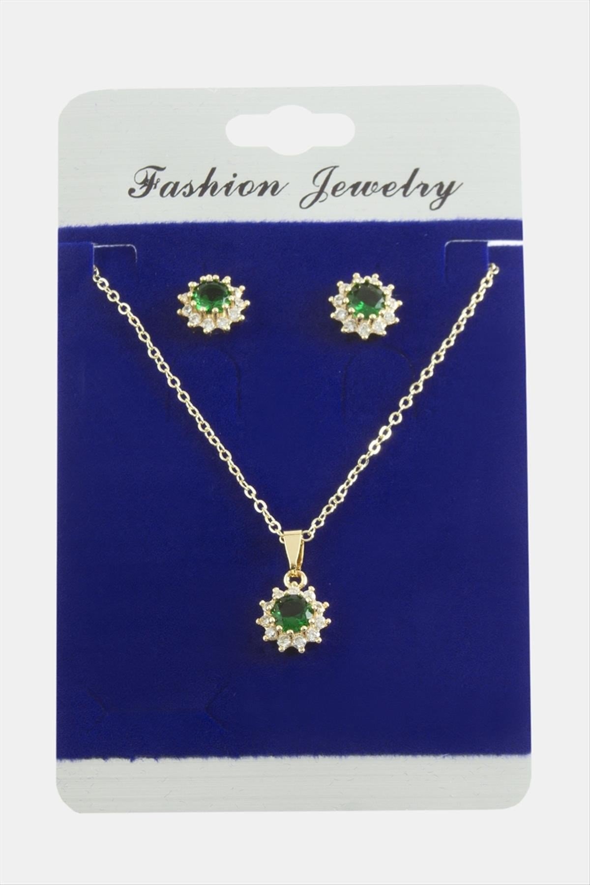Çiçek Zirkon Taşlı Set Kolye