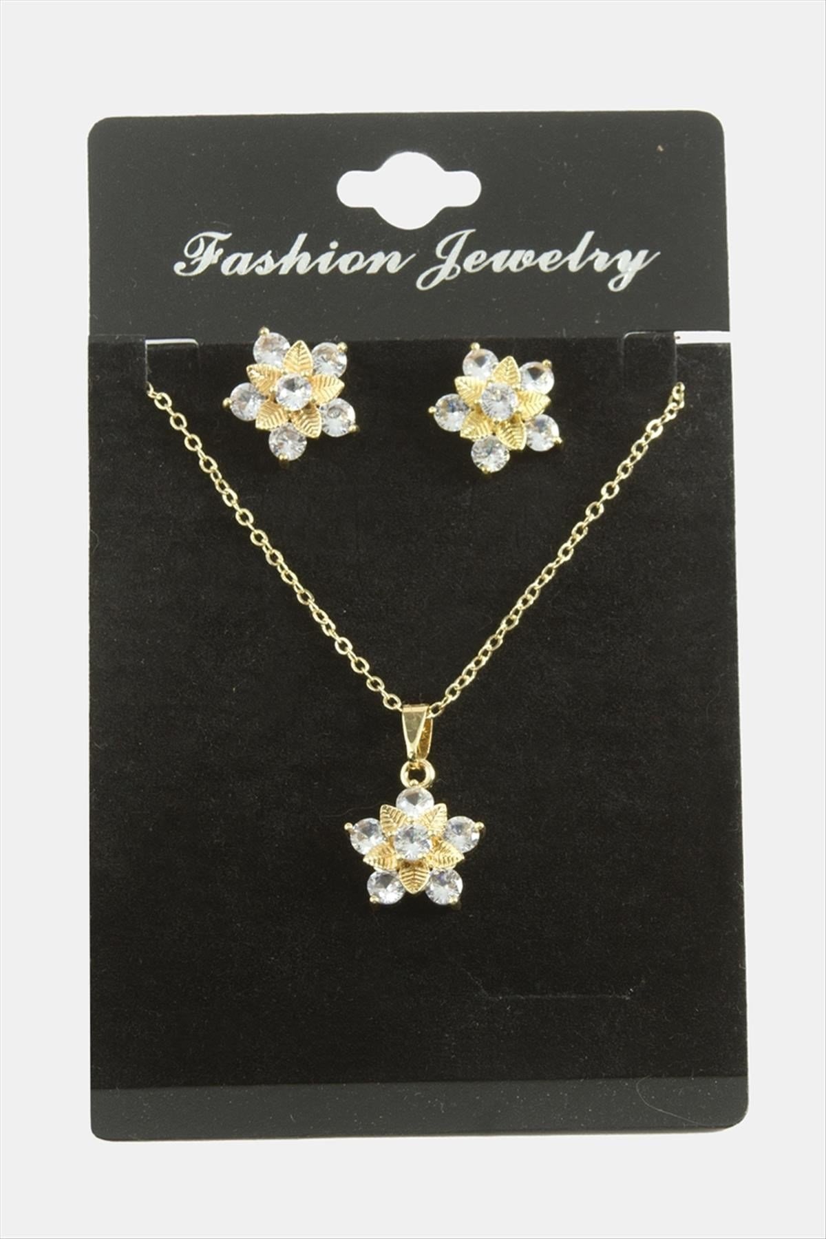 Çiçek Zirkon Taşlı Set Kolye