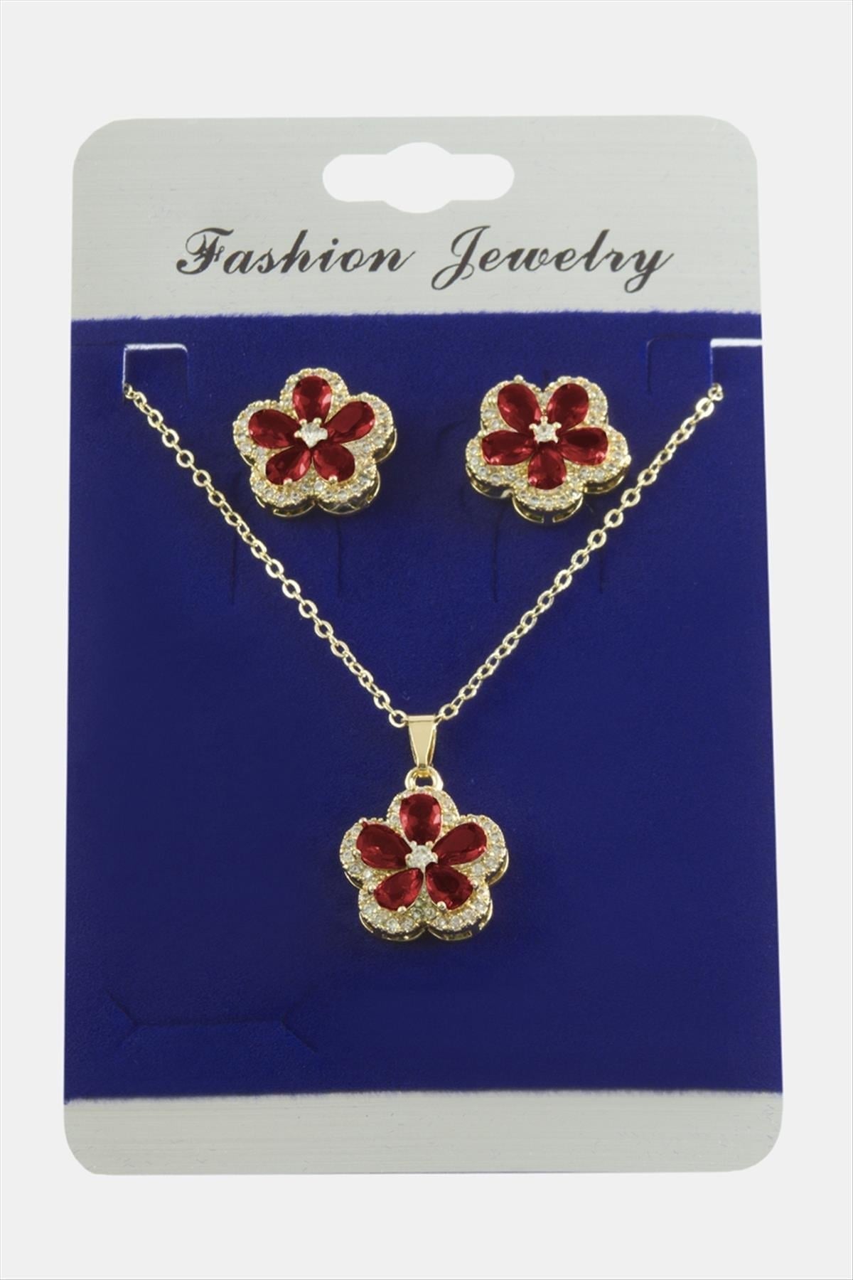 Çiçek Zirkon Taşlı Set Kolye