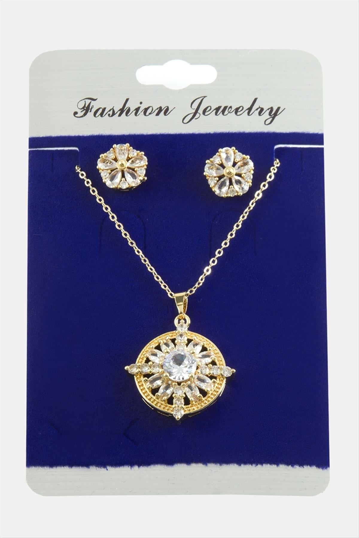 Çiçek Zirkon Taşlı Set Kolye