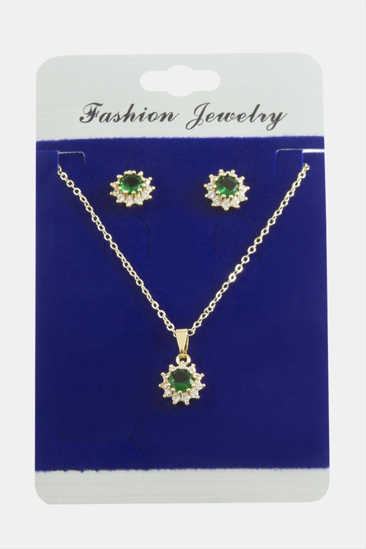 Çiçek Zirkon Taşlı Set Kolye