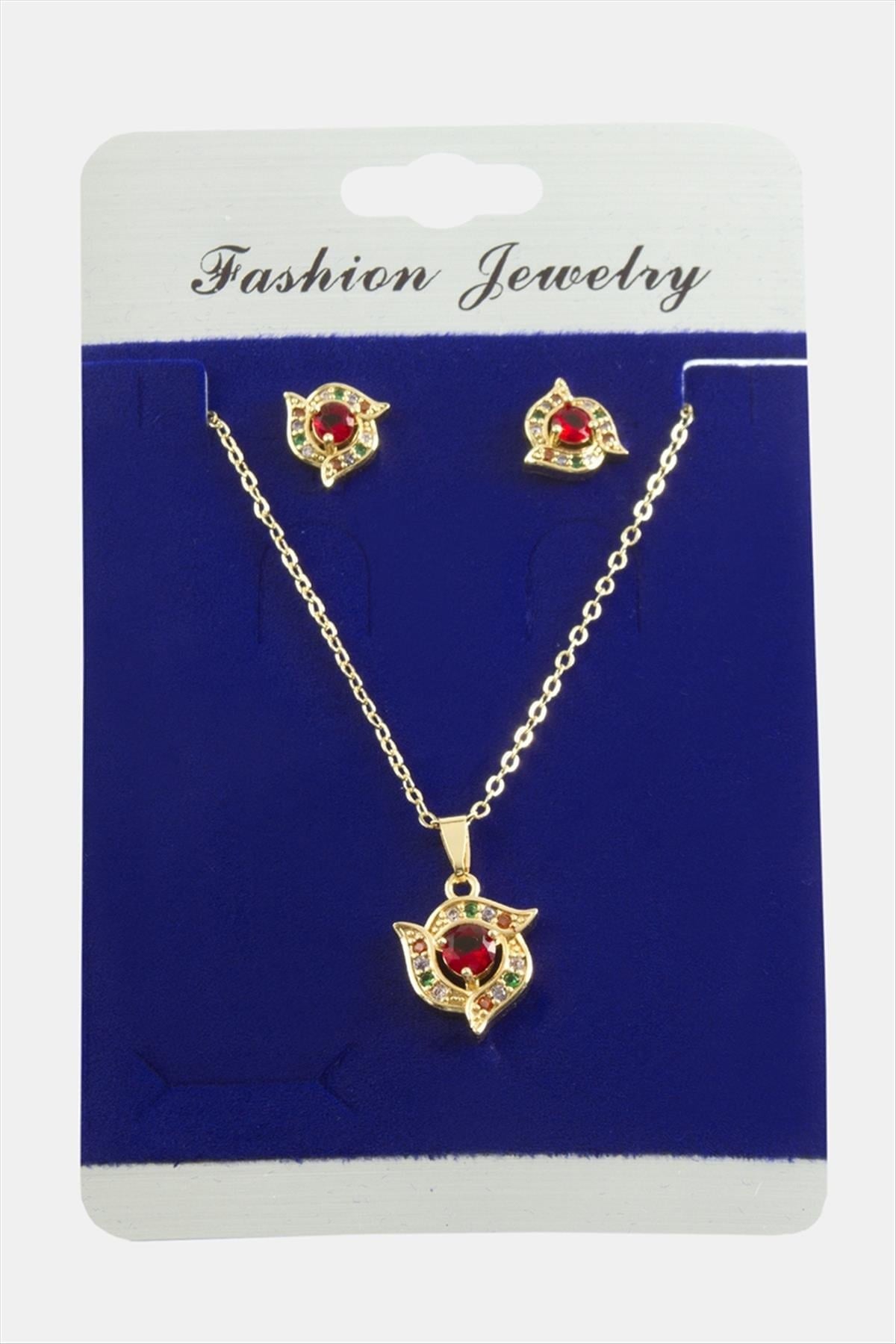 Çiçek Zirkon Taşlı Set Kolye