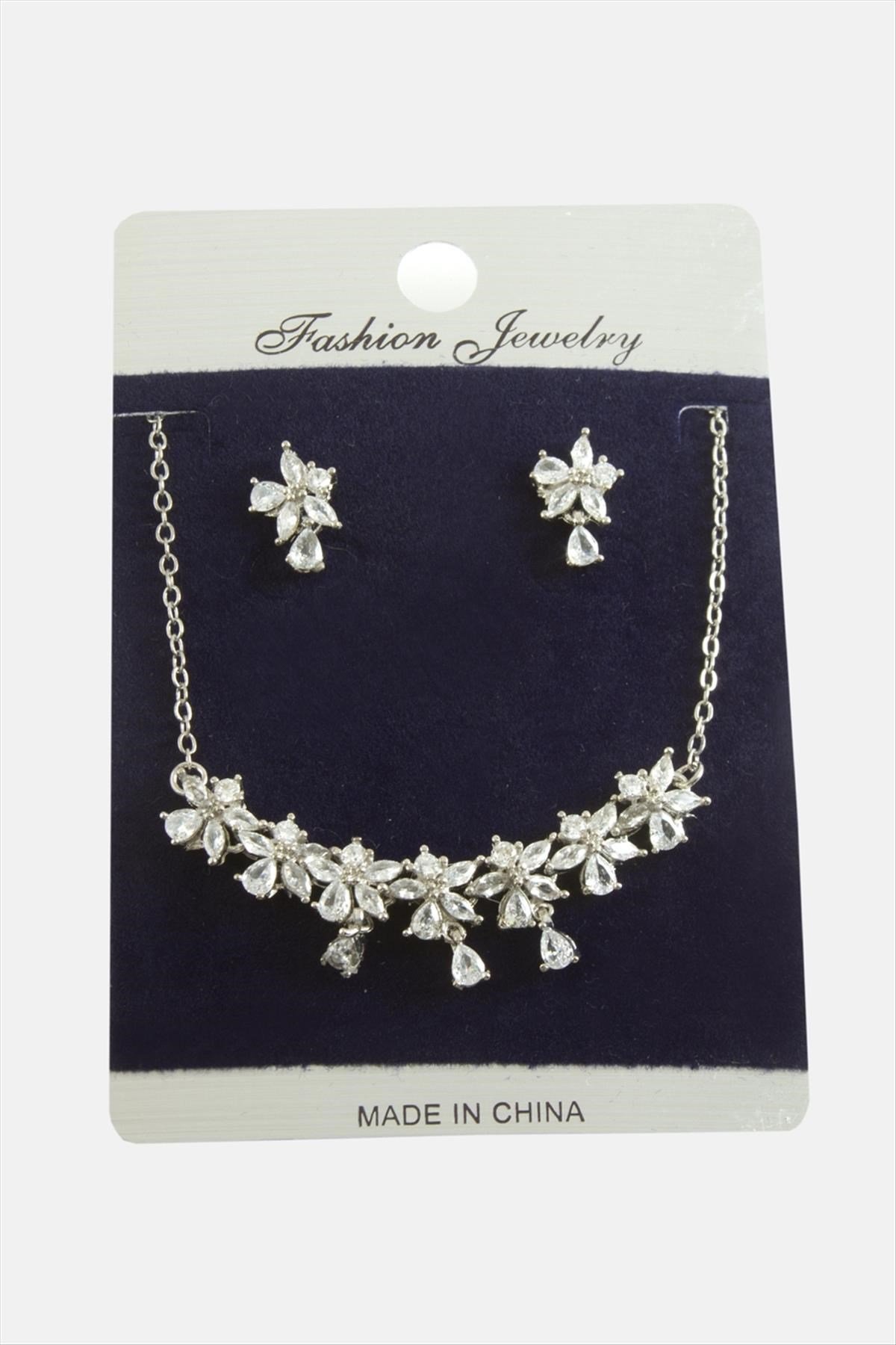 Çiçek Zirkon Taşlı Set Kolye