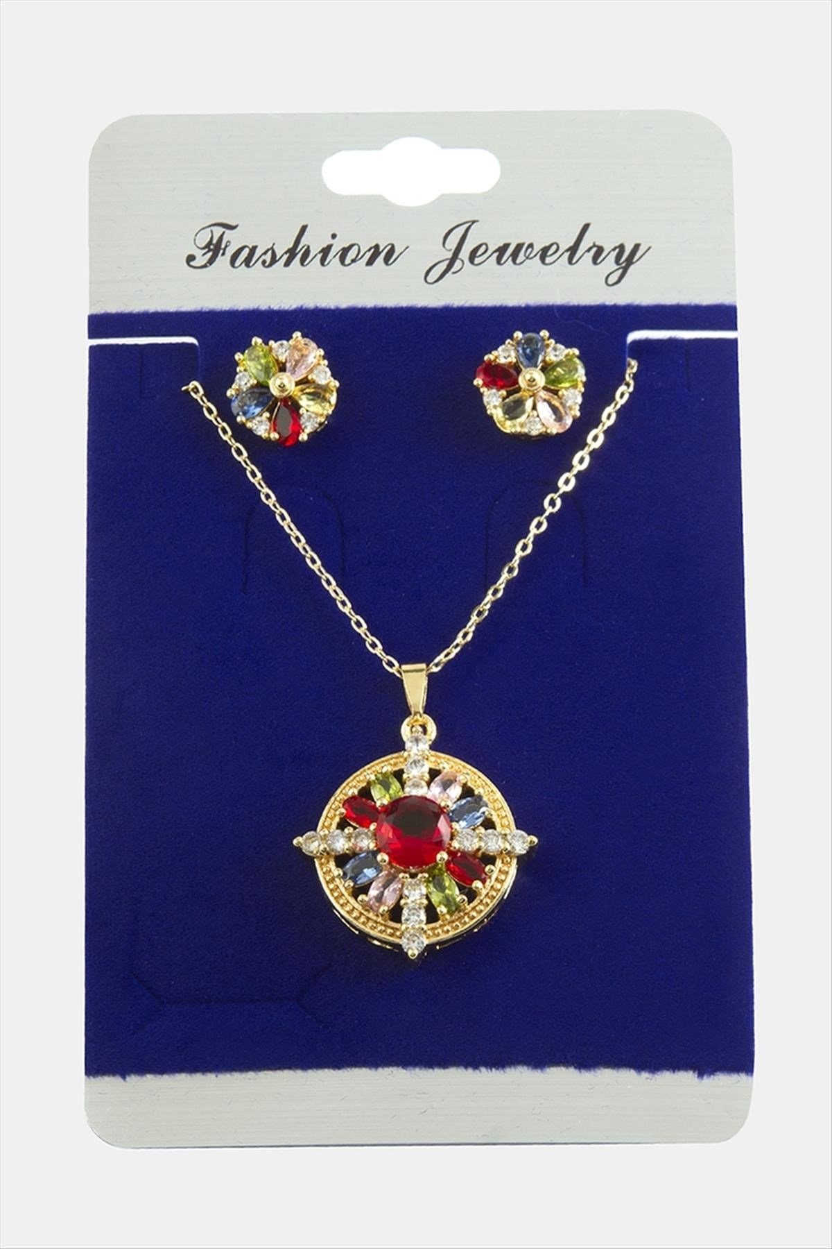 Çiçek Zirkon Taşlı Set Kolye