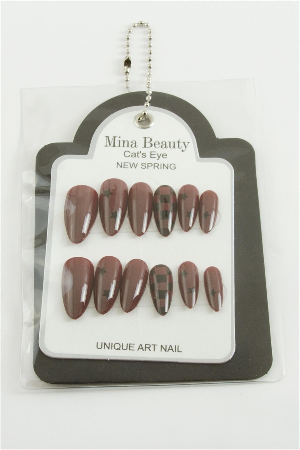 Desenli Mina Beauty Kedi Gözü Takma Tırnak