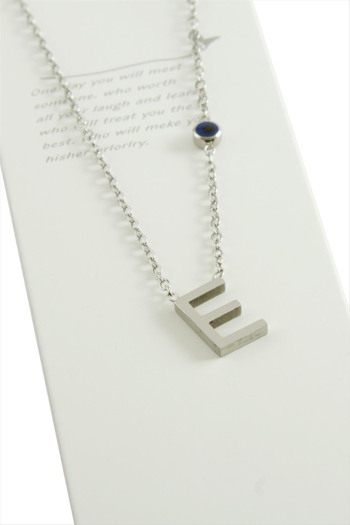 Gümüş Renkli Harfli Çelik Kolye
