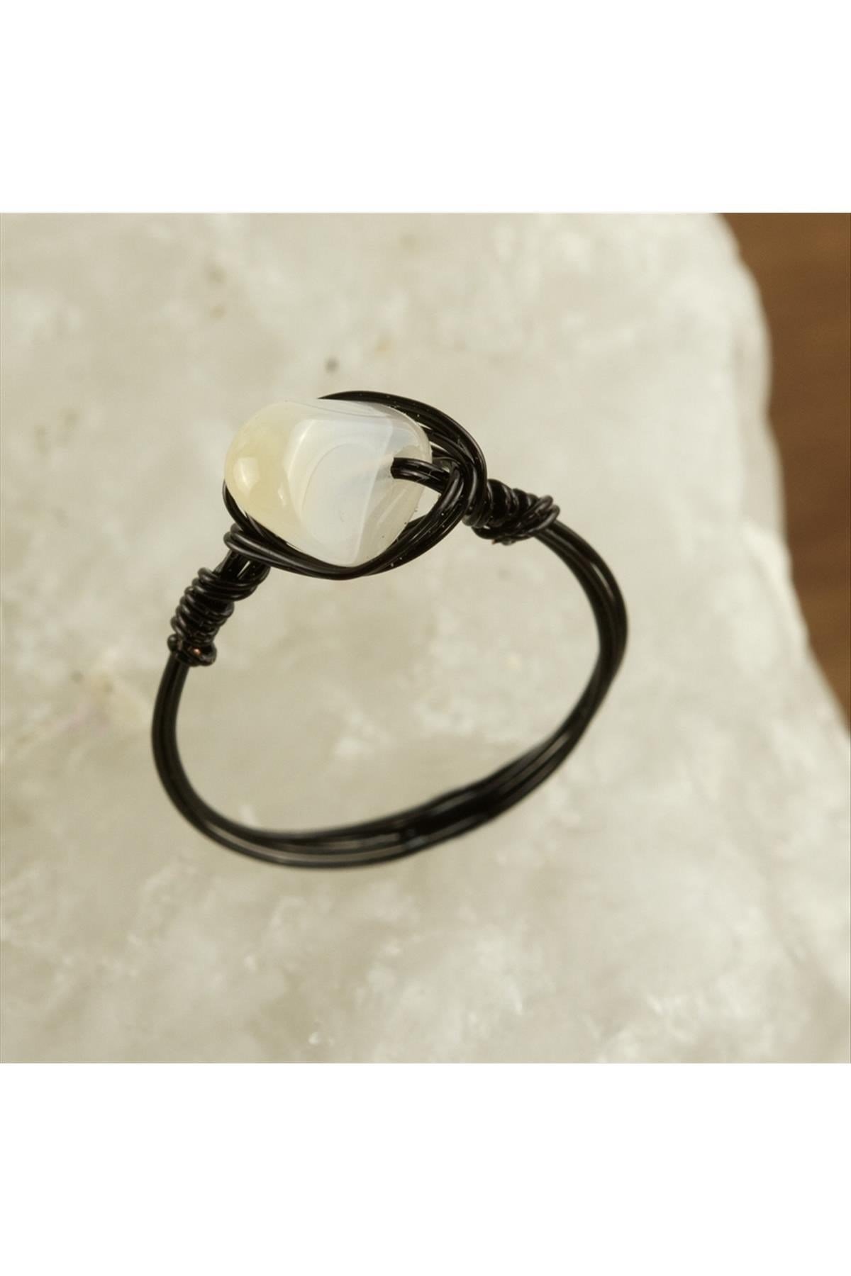 Ham Akik Doğal Taşlı Tel Sargılı Eklem Yüzük