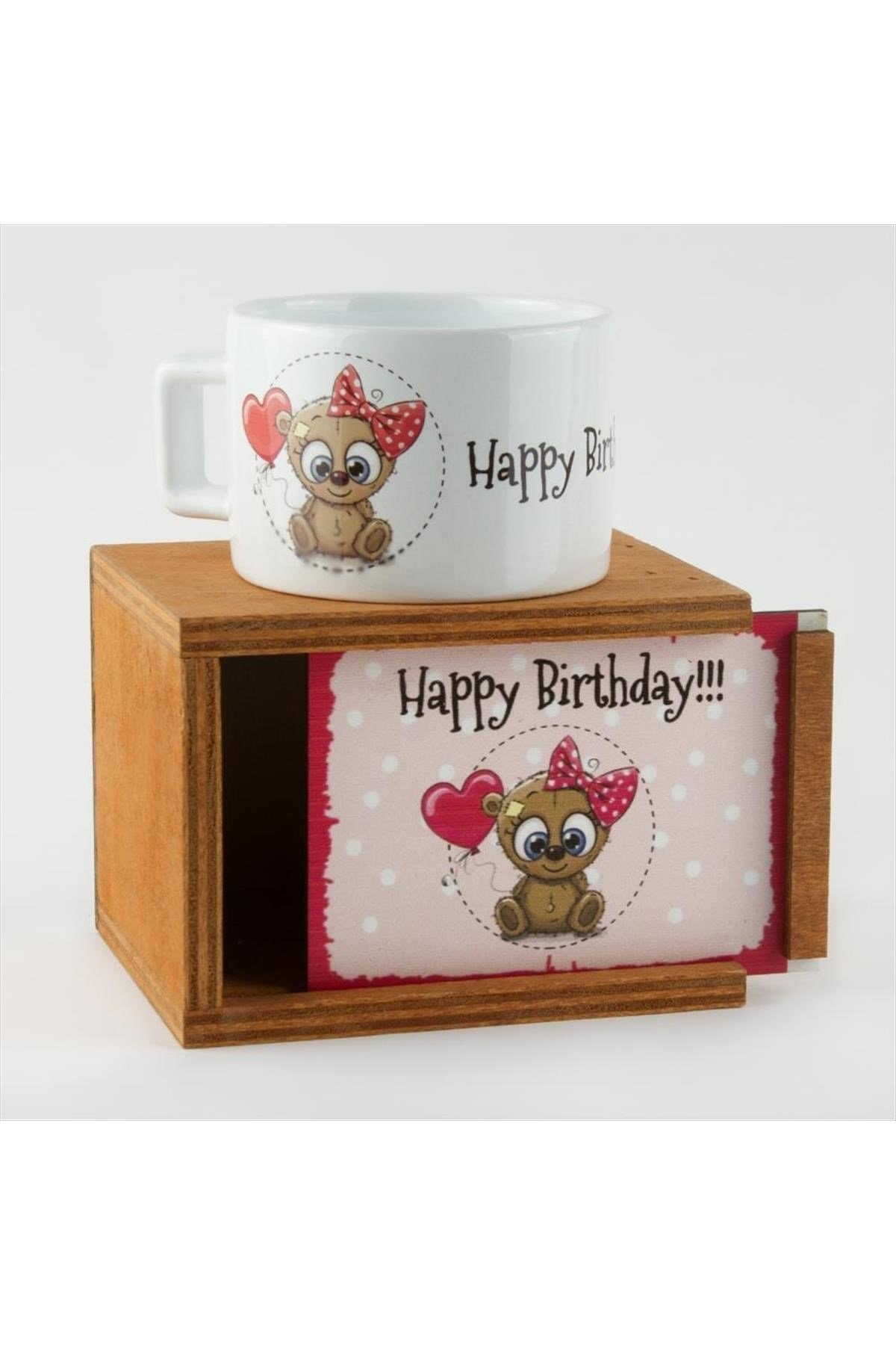 Happy Birthday Figürlü Ahşap Kutulu Kupa
