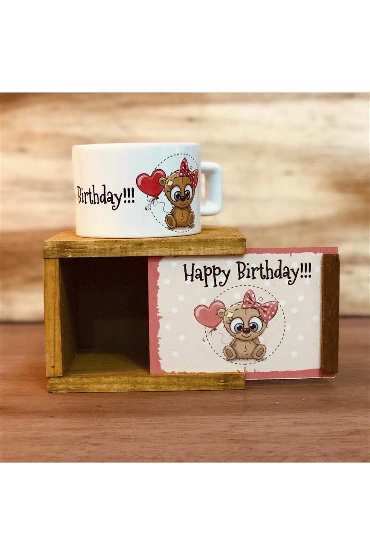Happy Birthday Figürlü Ahşap Kutulu Kupa