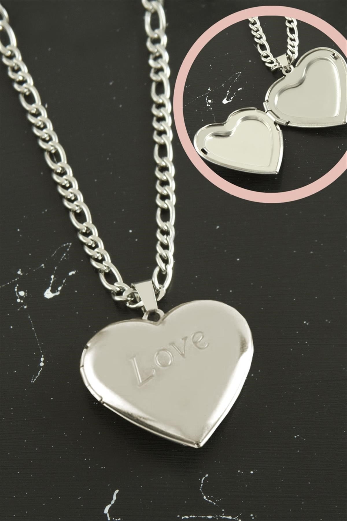 I Love You Kalp Kapaklı Çelik Kolye