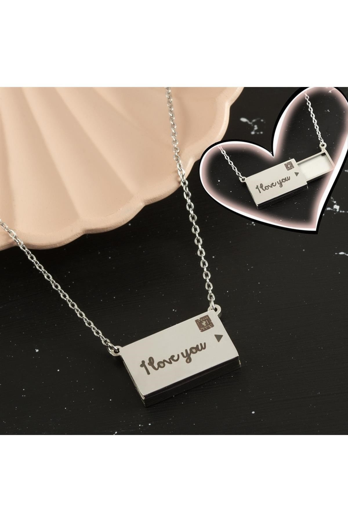 I Love You Yazılı Cepli Lüks Çelik Kolye