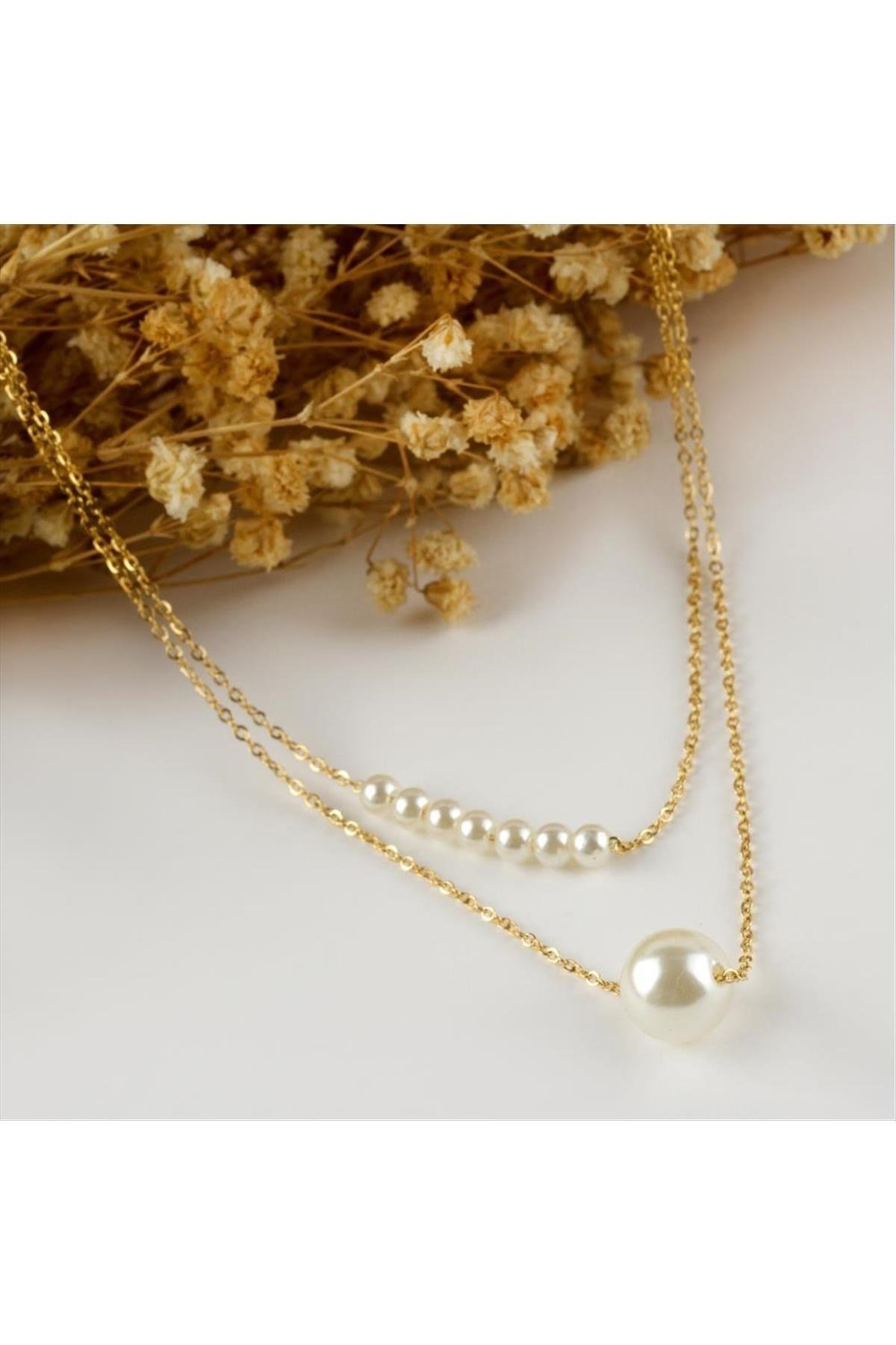 İnci Lüks Çelik İkili Kolye
