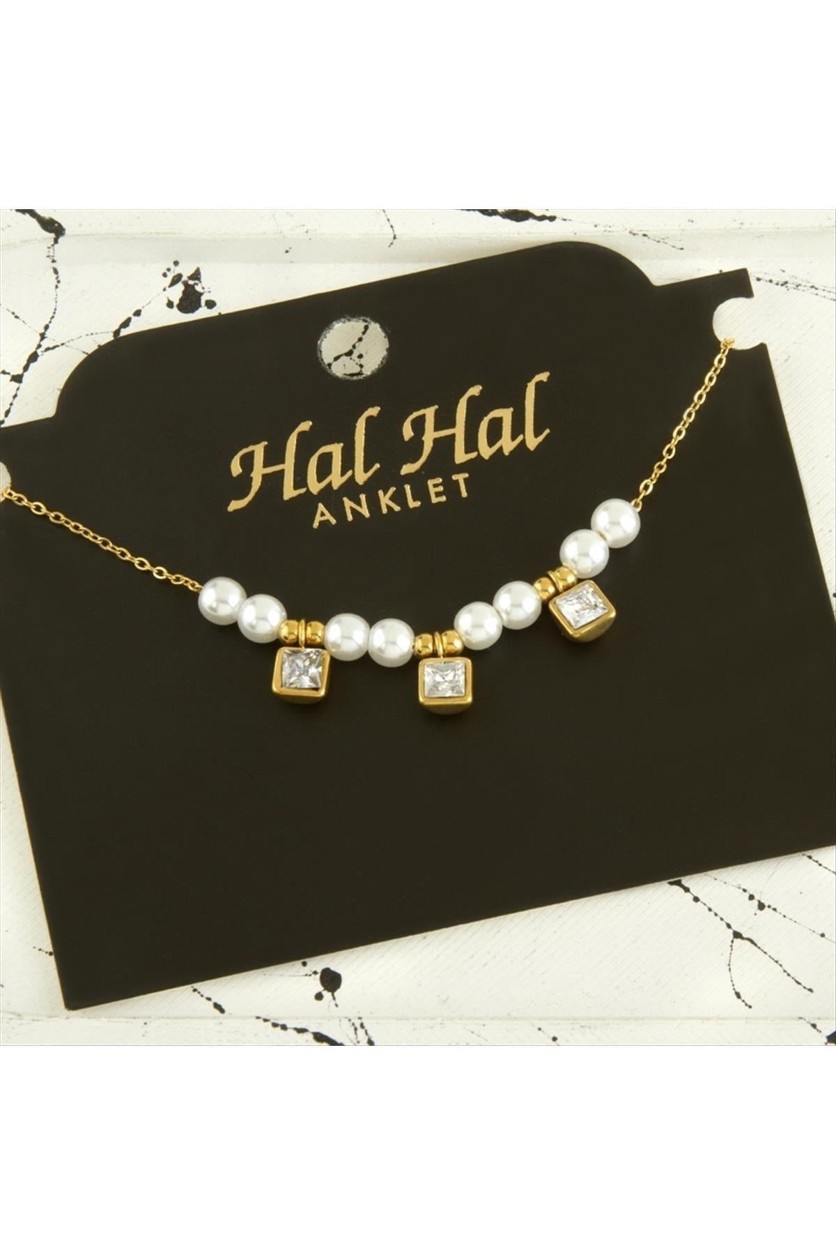 İnci Taşlı Lüks Çelik Halhal