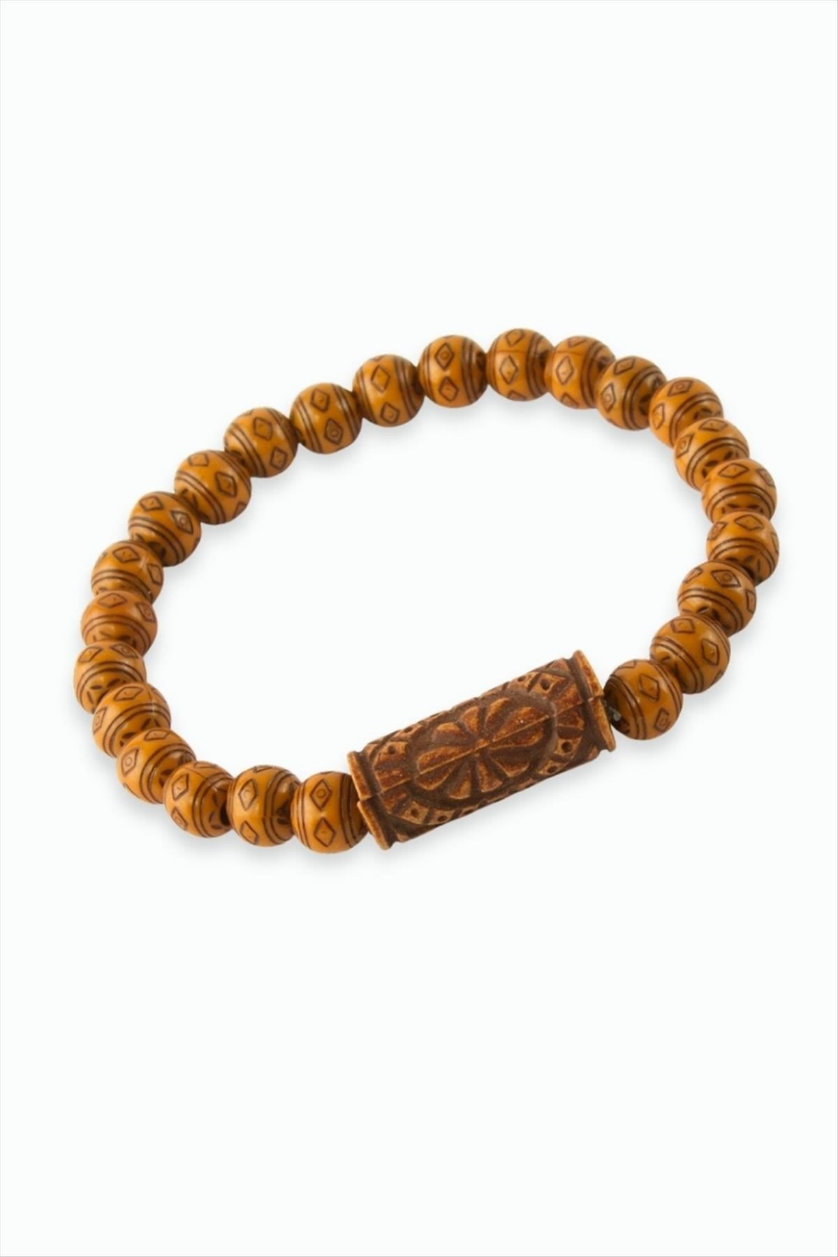 İşlemeli Bambu Ahşap Bileklik 8 mm
