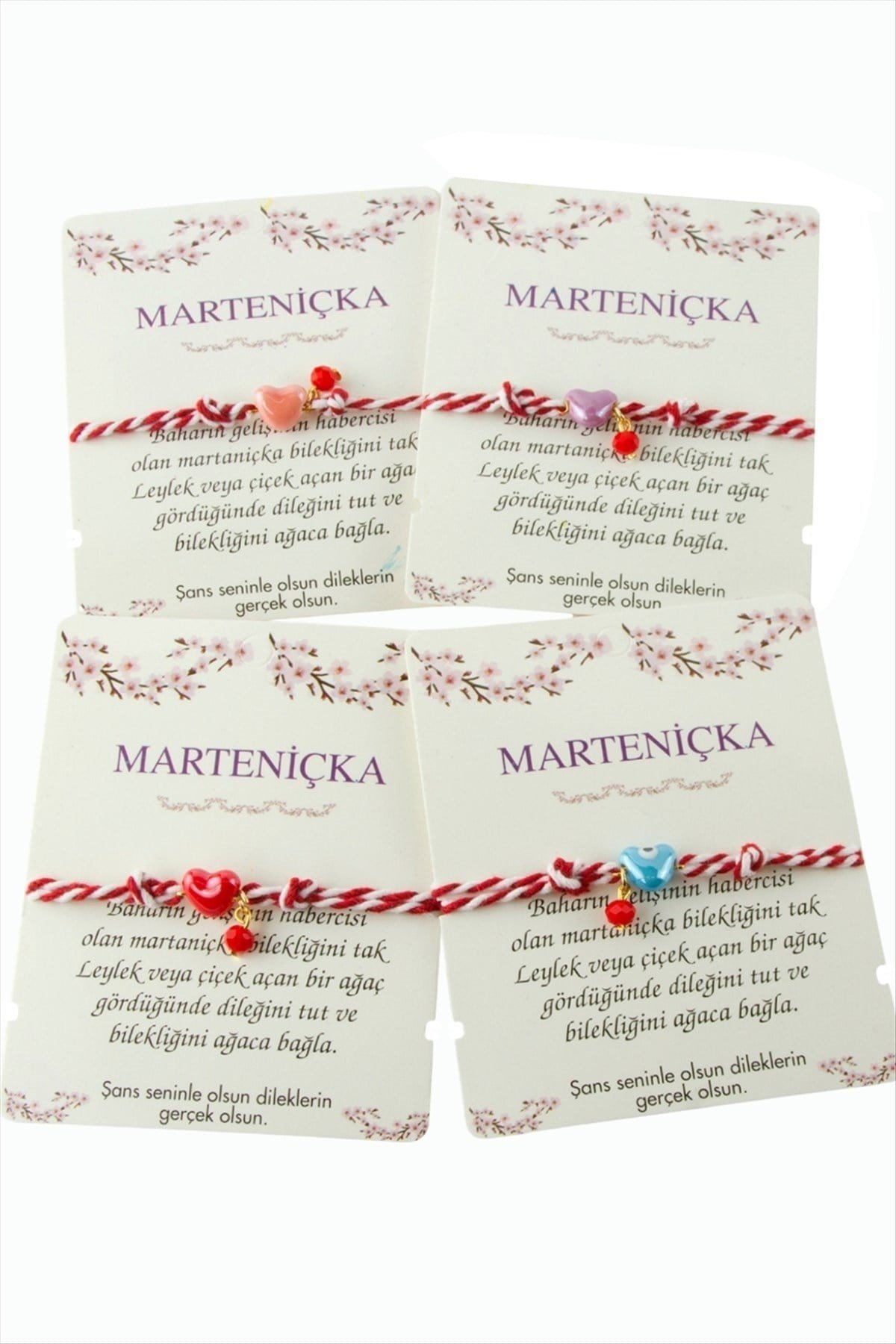 Kalp Cam Boncuk Marteniçka İp Bileklik