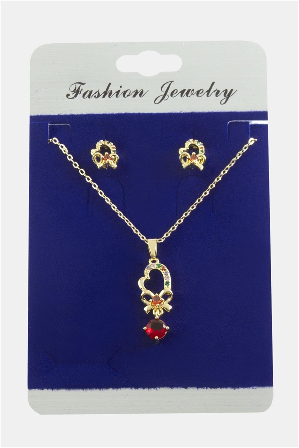 Kalp Fiyong Zirkon Taşlı Set Kolye